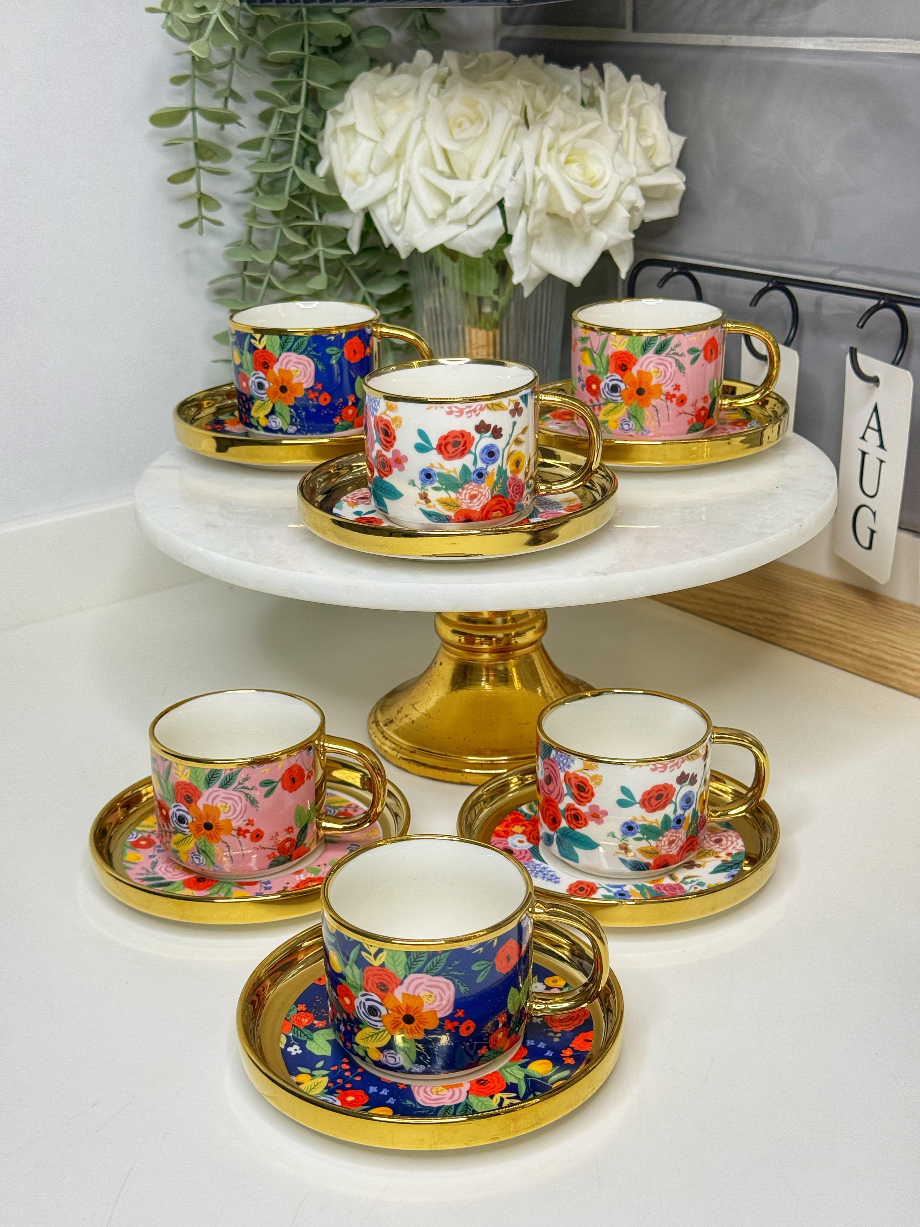 6 Kişilik Çiçekli Türk Kahvesi Fincanı