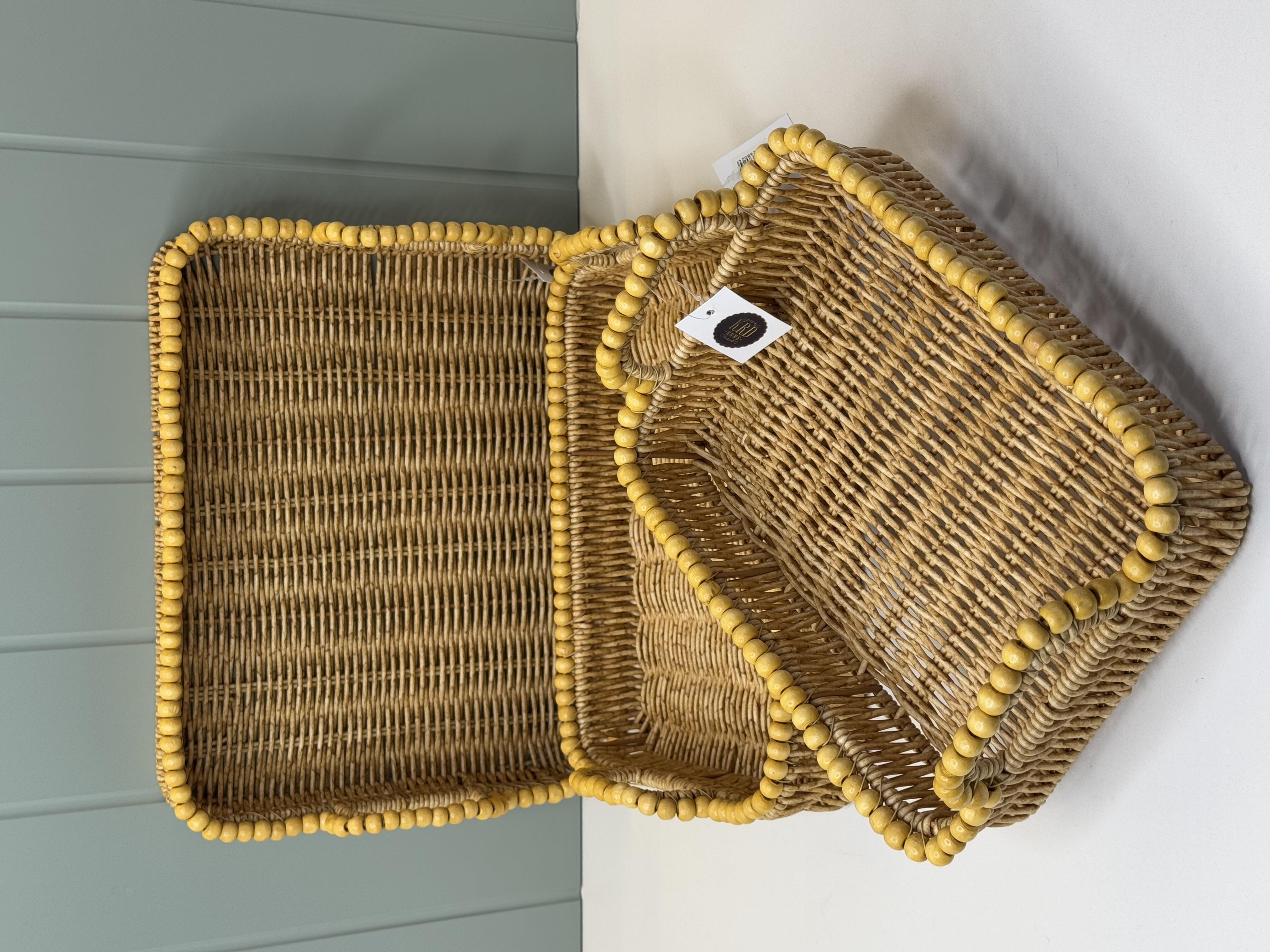 3'Lü Boncuklu hasır Tepsi (Dikdörtgen)