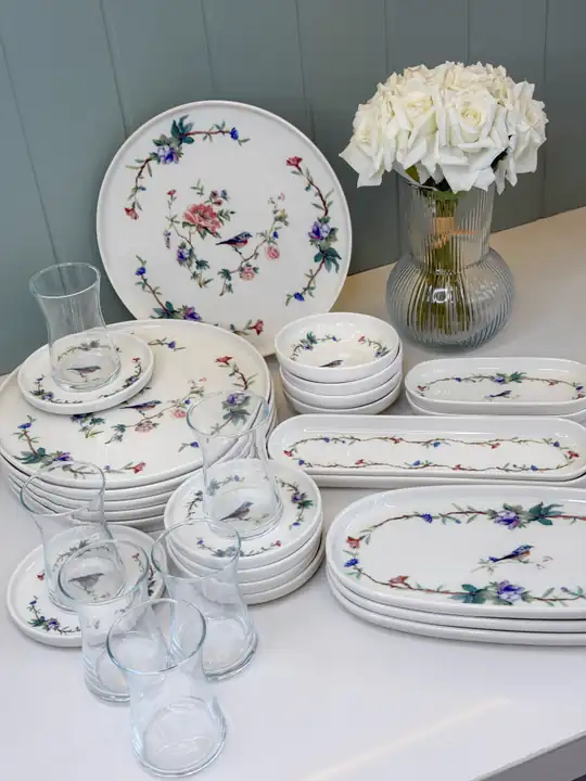 Bird & Flowers 29 Parça 6 Kişilik Porselen Kahvaltı Takımı