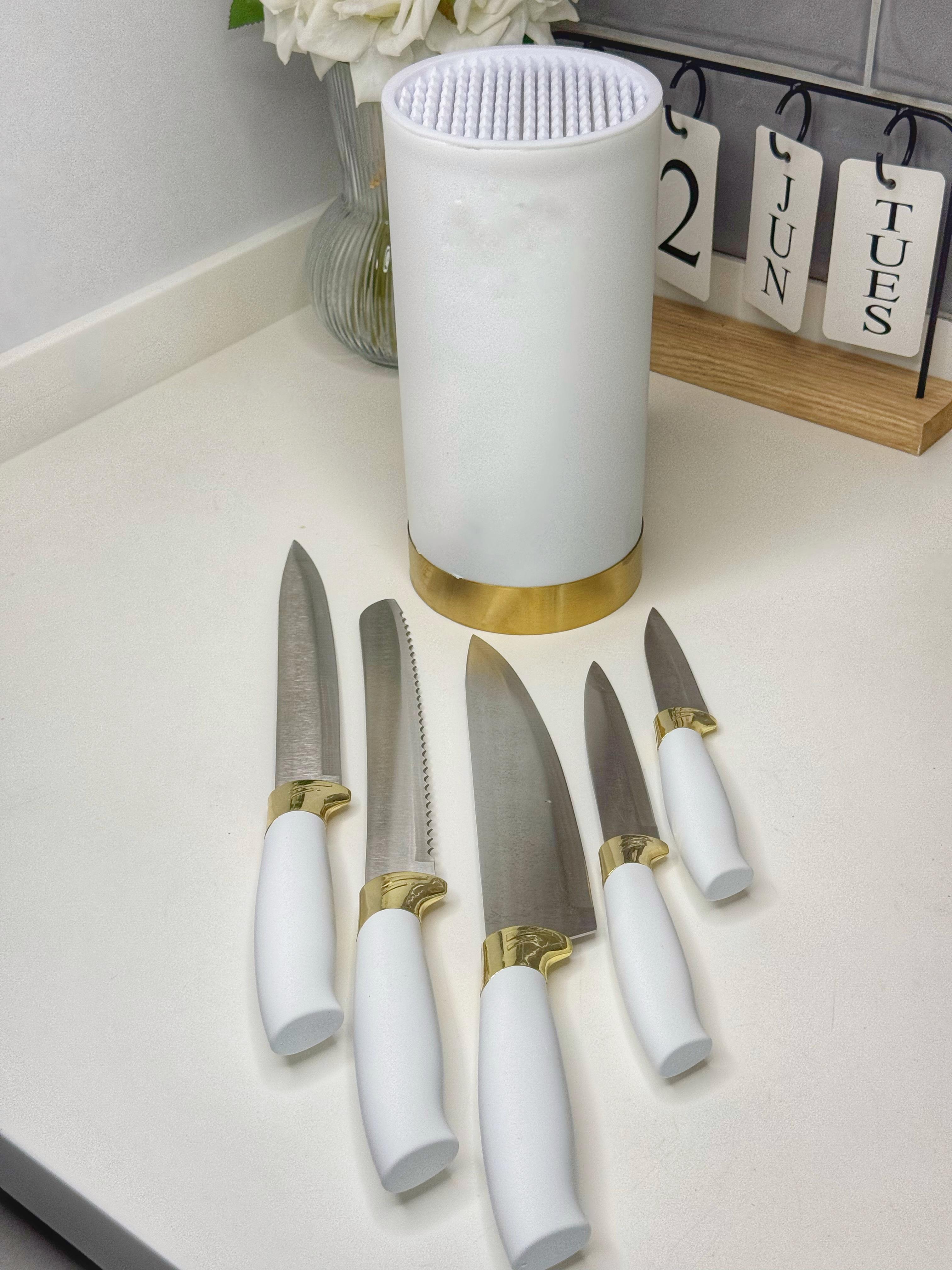 Gold & Beyaz Standlı Bıçak Seti