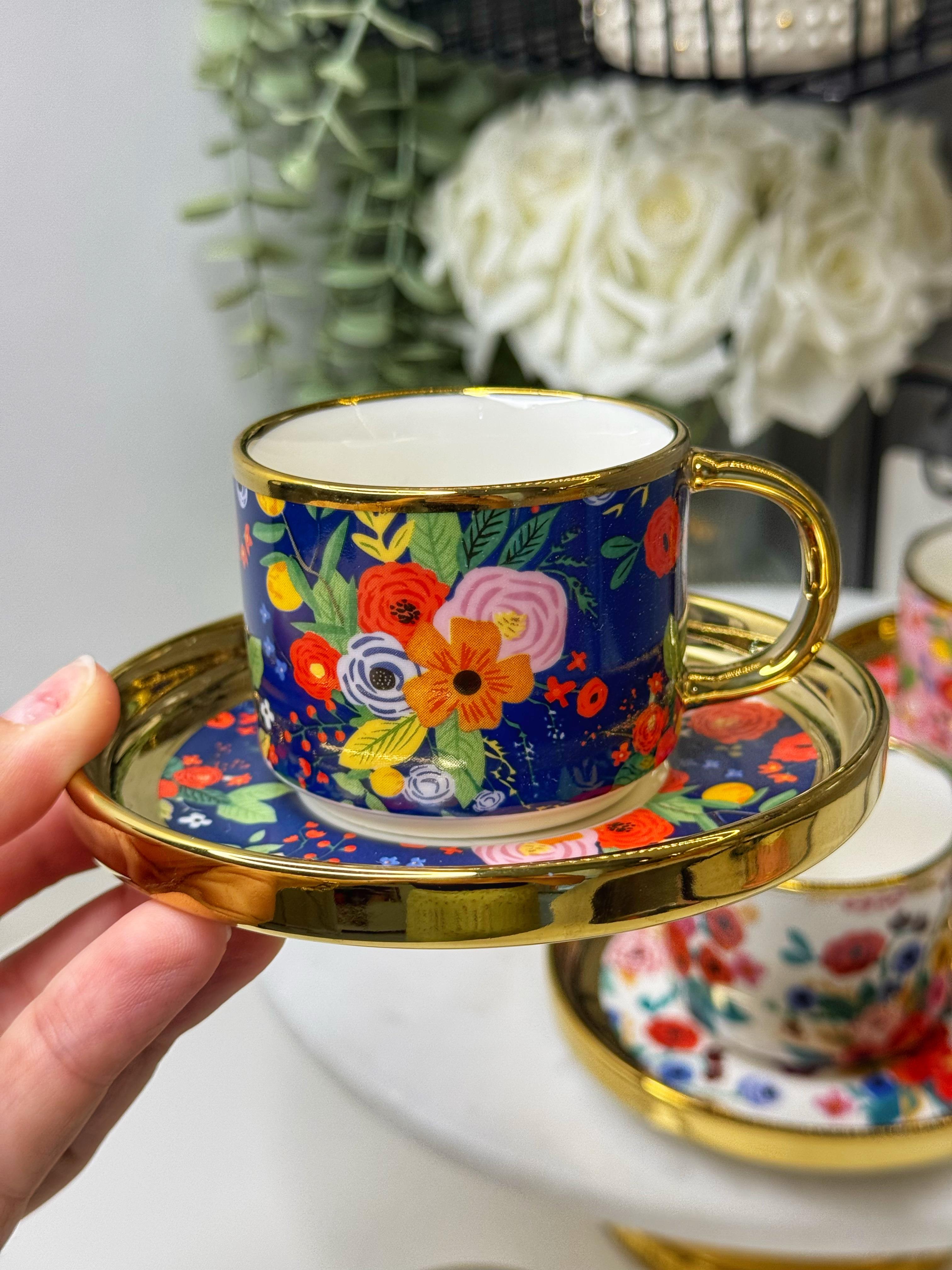 6 Kişilik Çiçekli Türk Kahvesi Fincanı