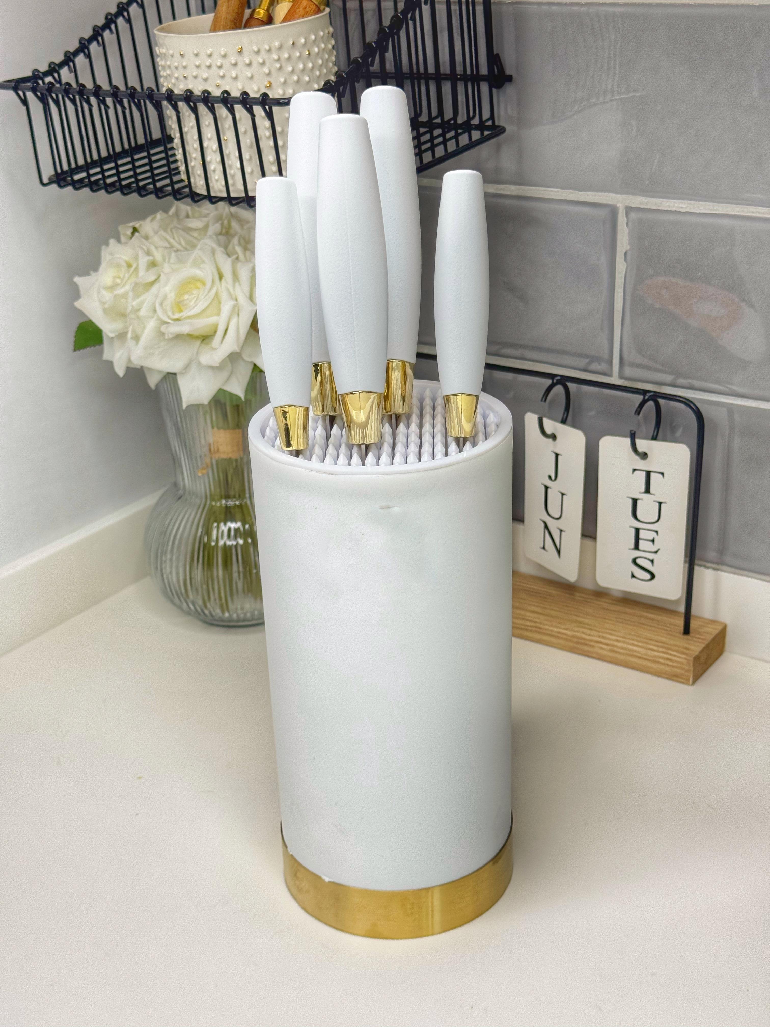 Gold & Beyaz Standlı Bıçak Seti