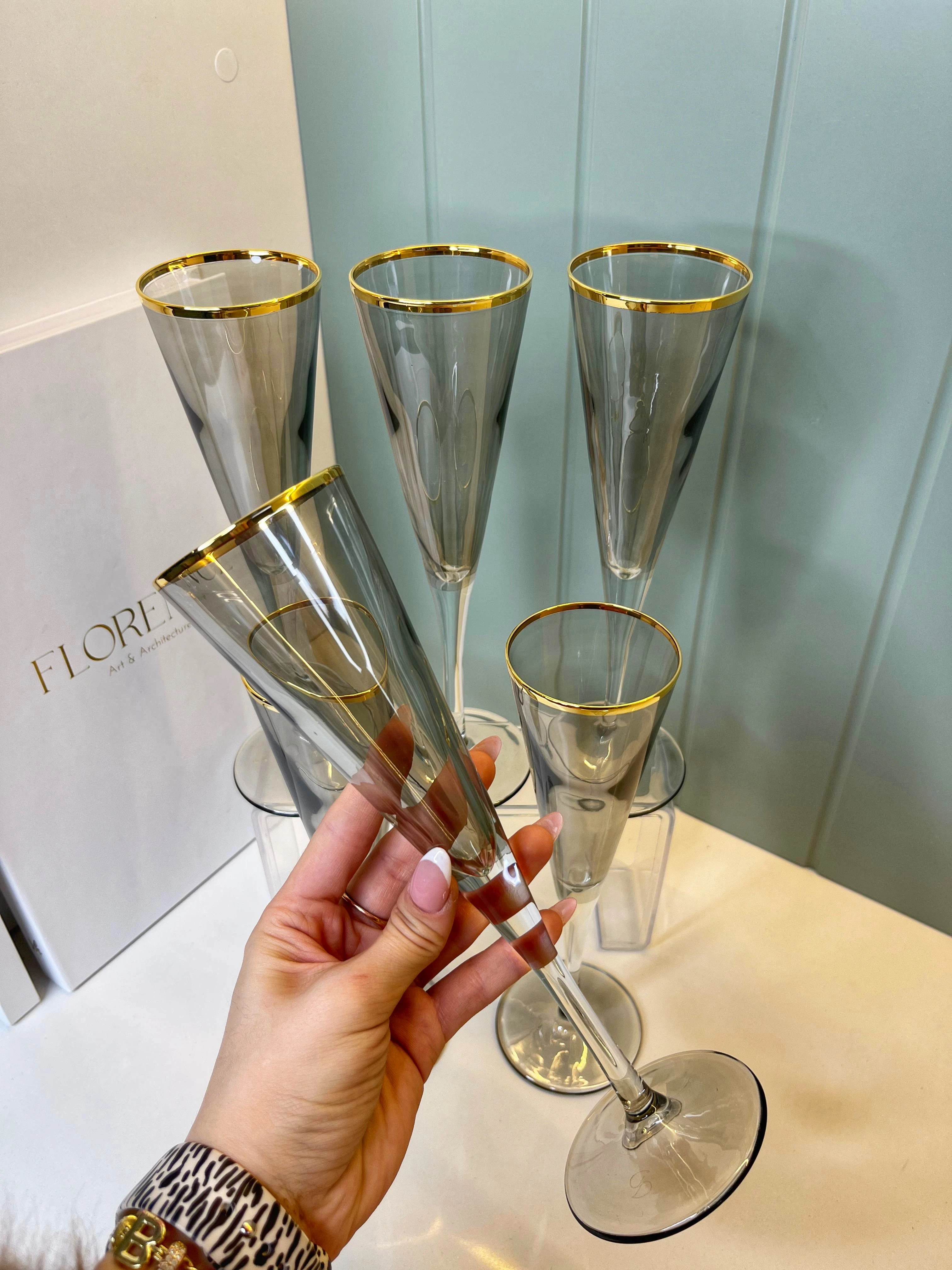 V-Line 6 Kişilik Füme Kahve Yanı Su Bardağı 