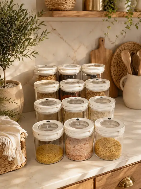 12 Li Vakumlu / Kilitli Kapak Cam Erzak Kabı / Kavanoz