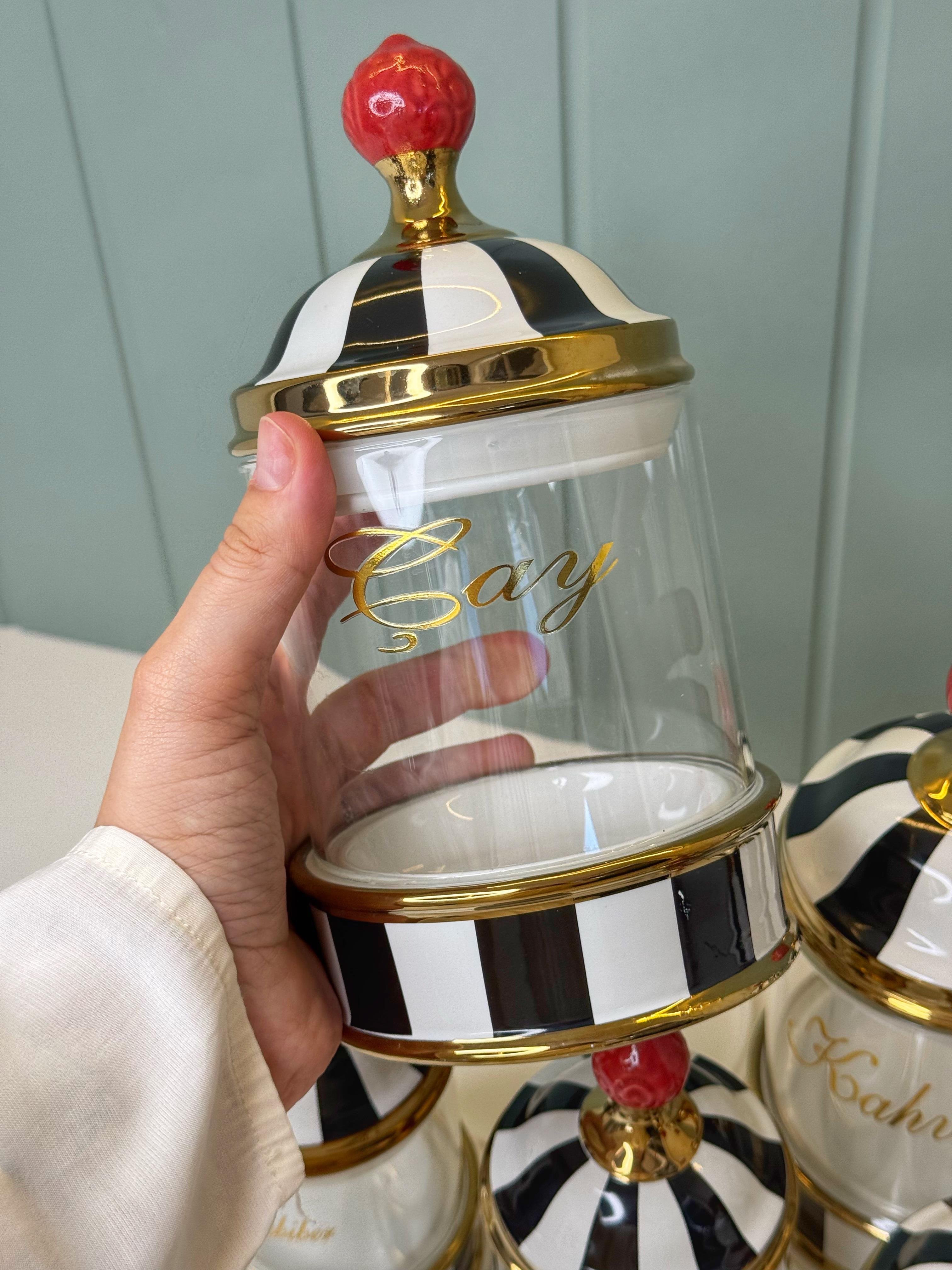 Shine Porselen Tepsili Vakumlu Cam Baharatlık