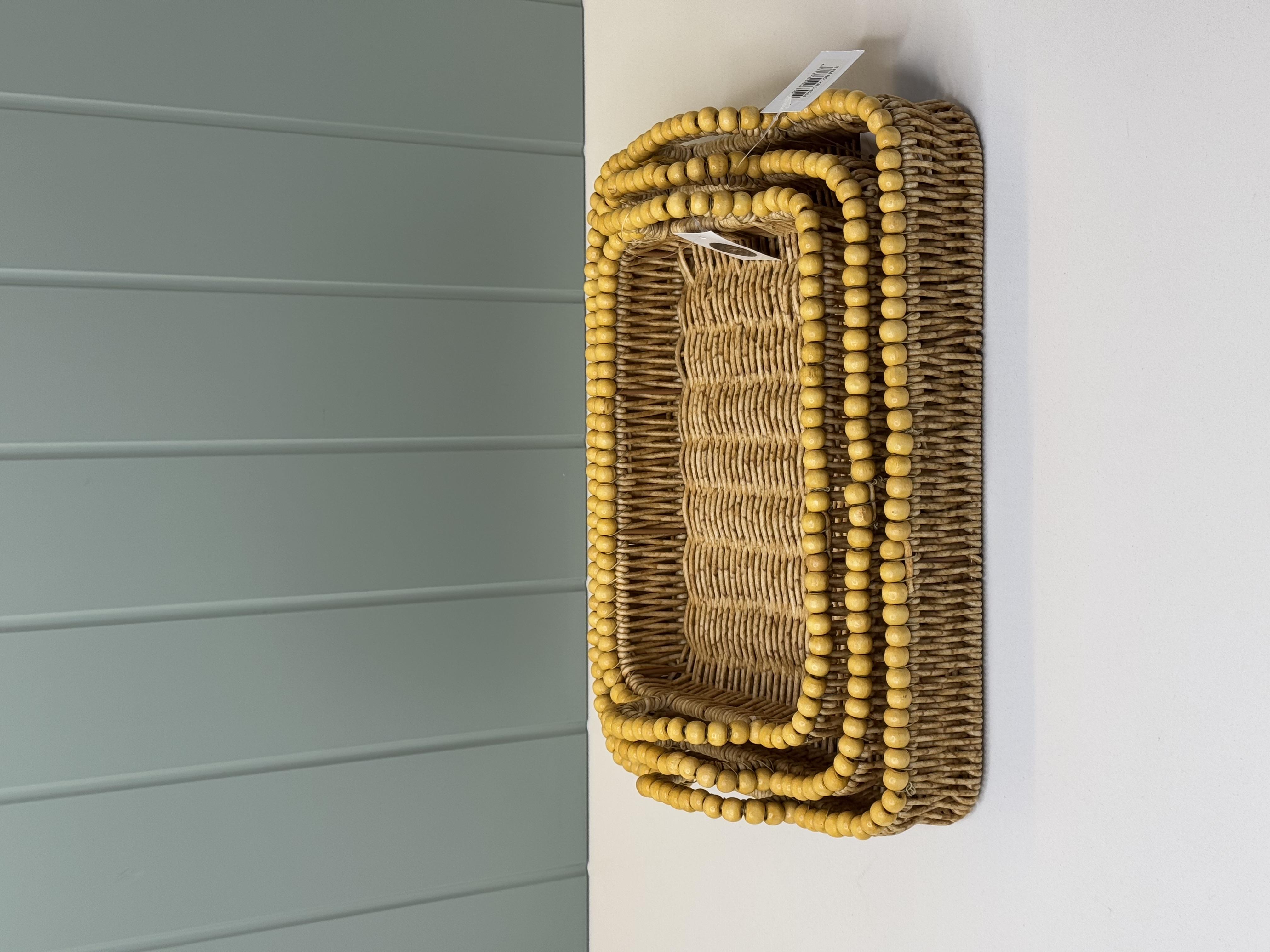 3'Lü Boncuklu hasır Tepsi (Dikdörtgen)