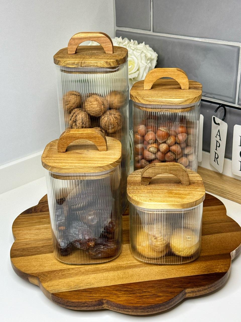 Akasya Döner Standlı 4Lü Cam Kavanoz Set (2)