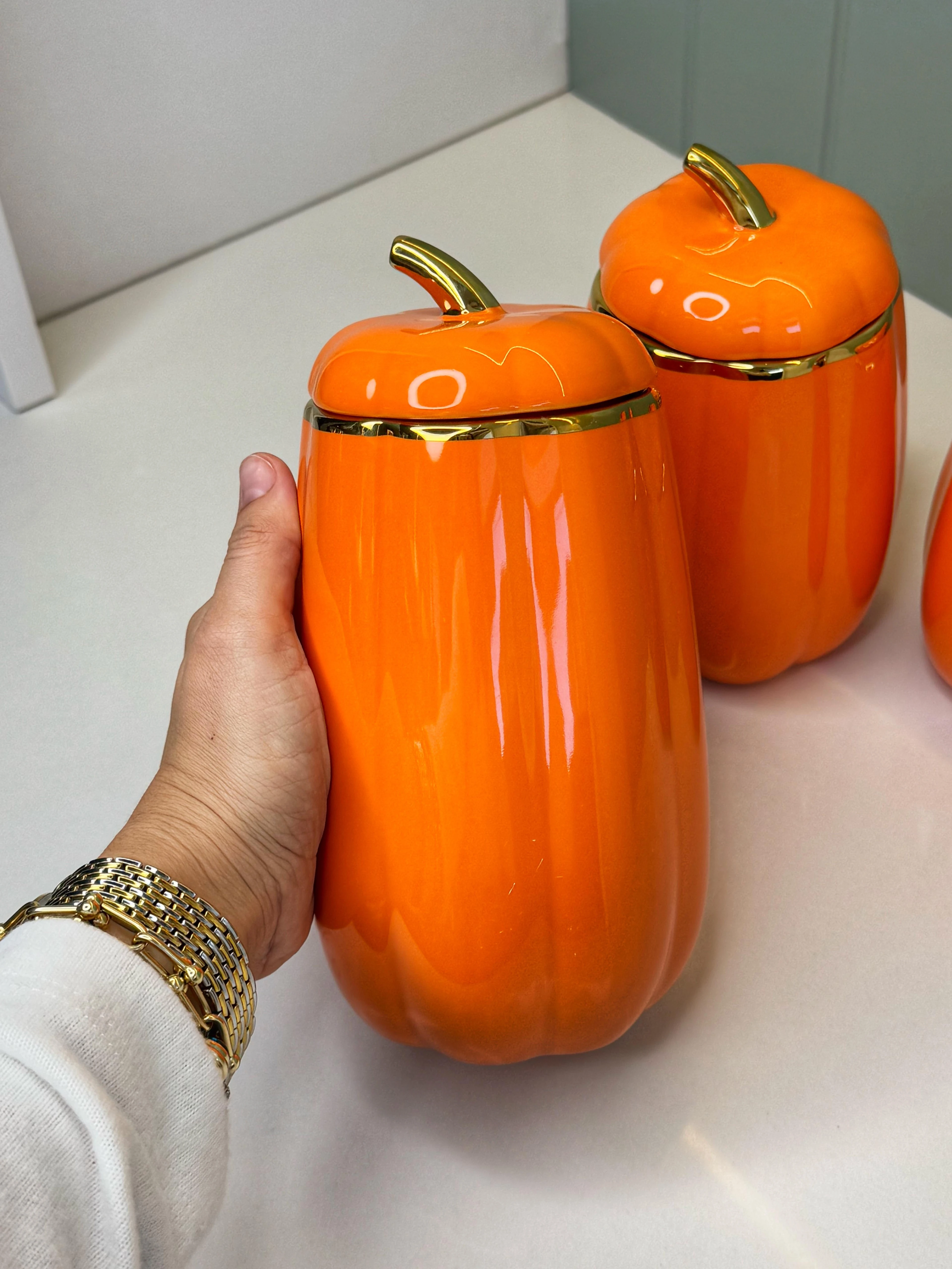 3'lü Turuncu Çay/Şeker/Tuz Kavanozu