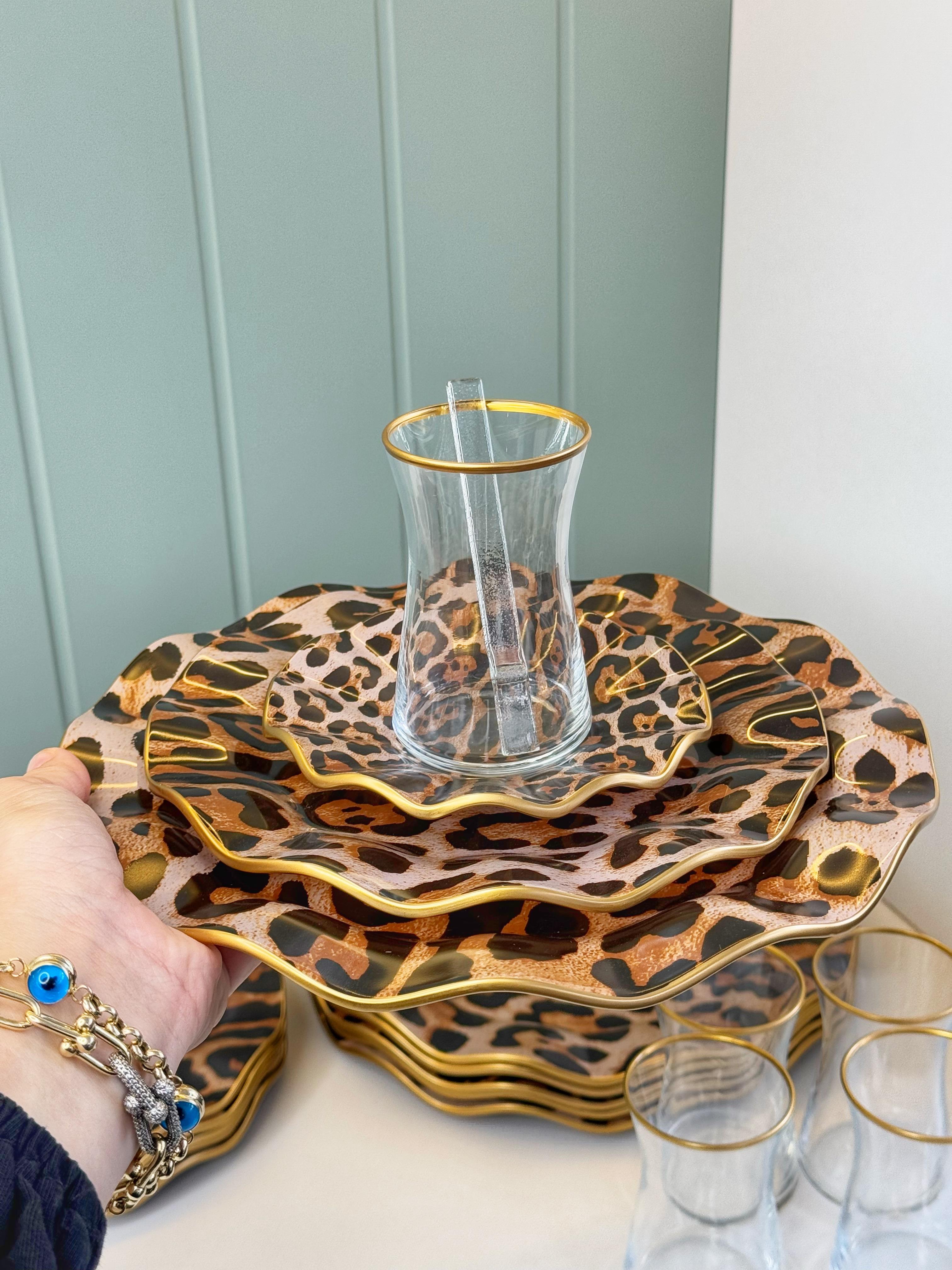 Leopar Desen 30 Parca 6 Kisilik Kahvalti / Cay Takimi