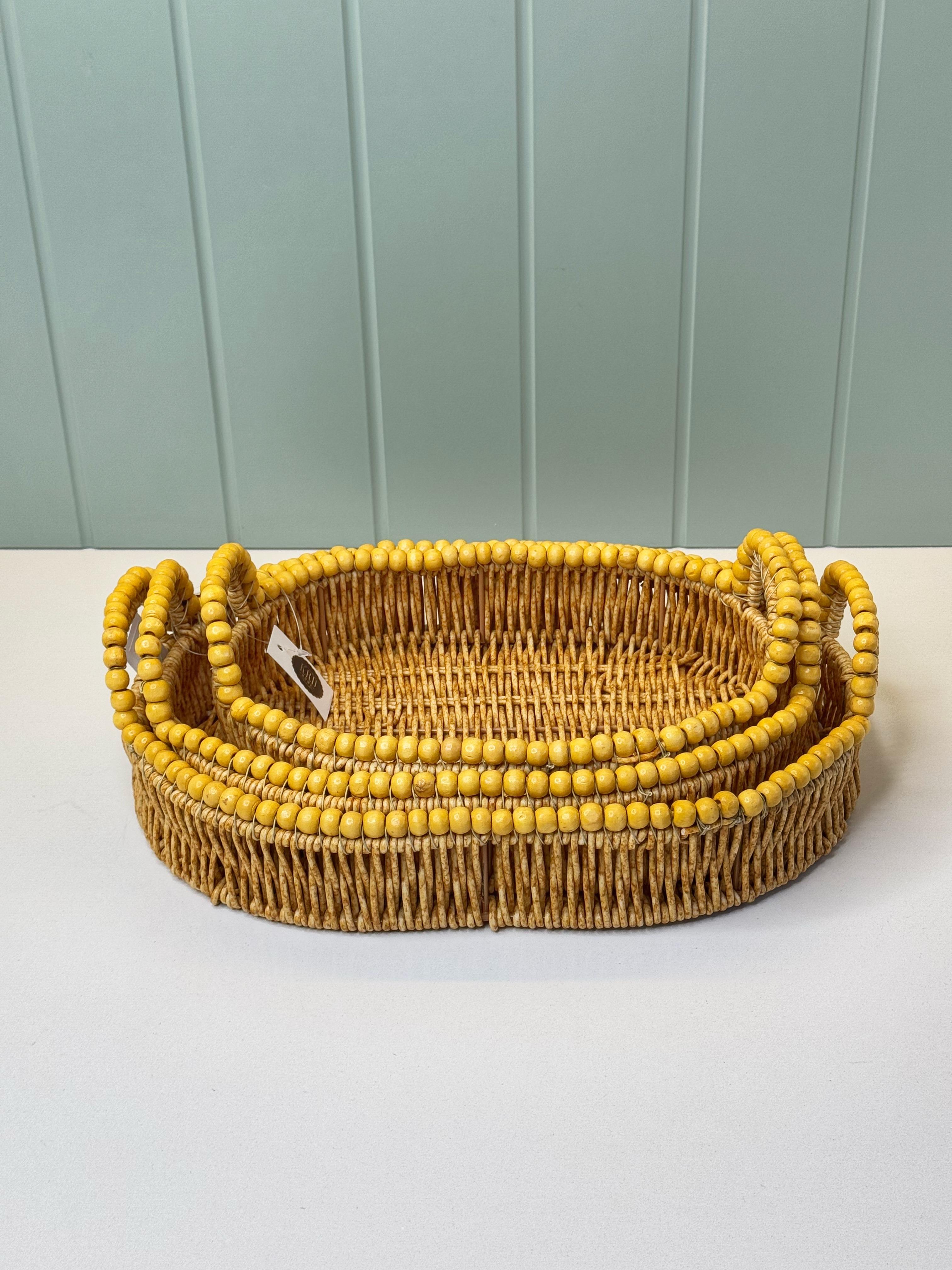 3'Lü Boncuklu hasır  Tepsi (Oval)