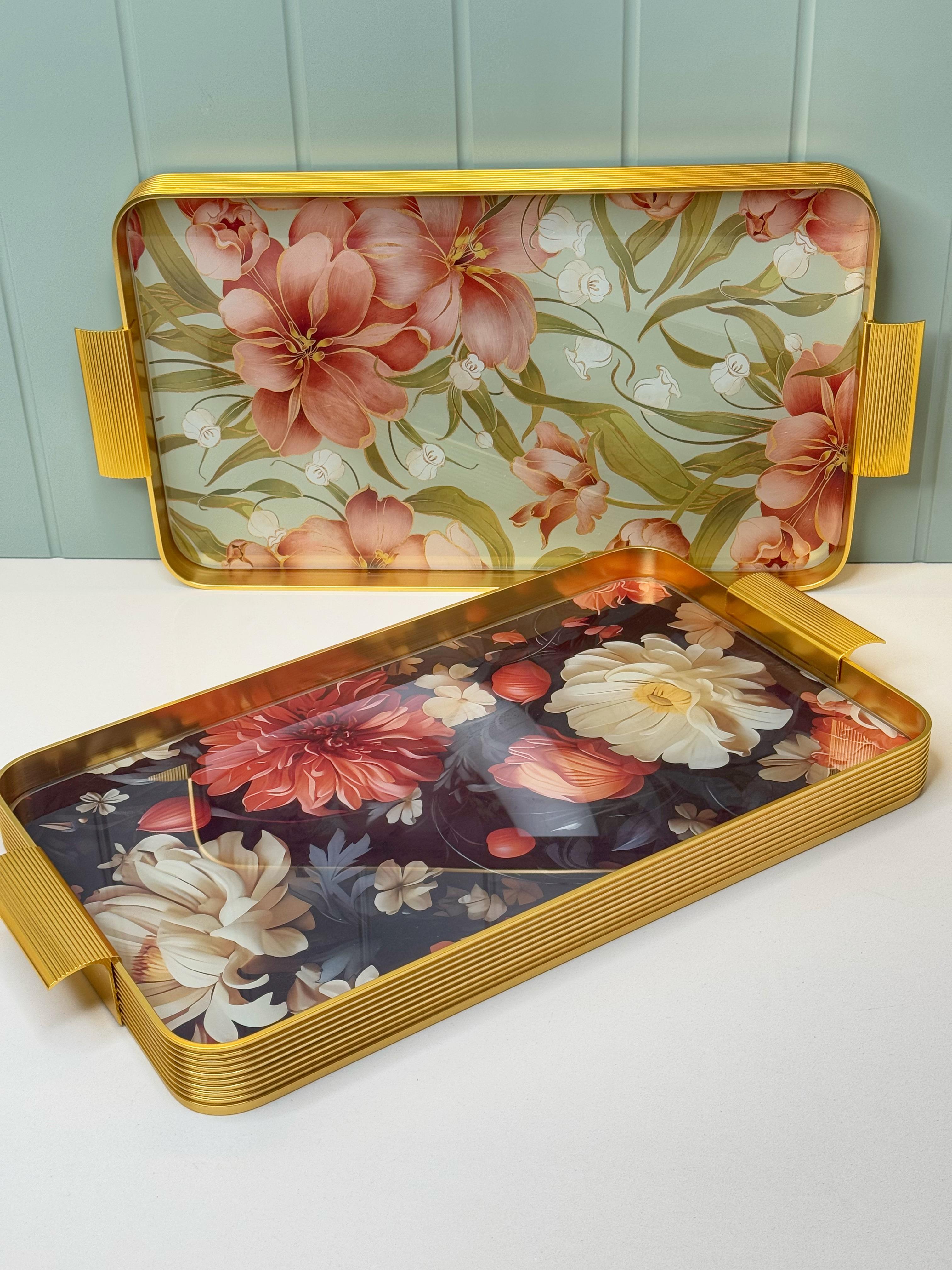 Meryal 6 Kişilik Cam Gold Tepsi