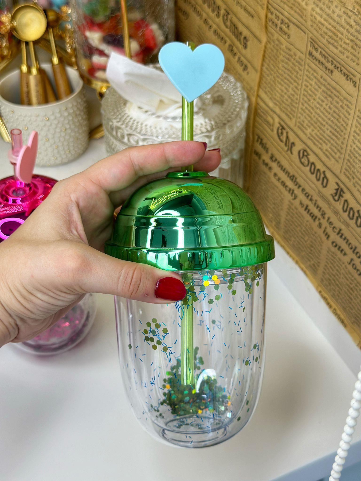 Yeşil Kalpli Pipetli Suluk / Matara