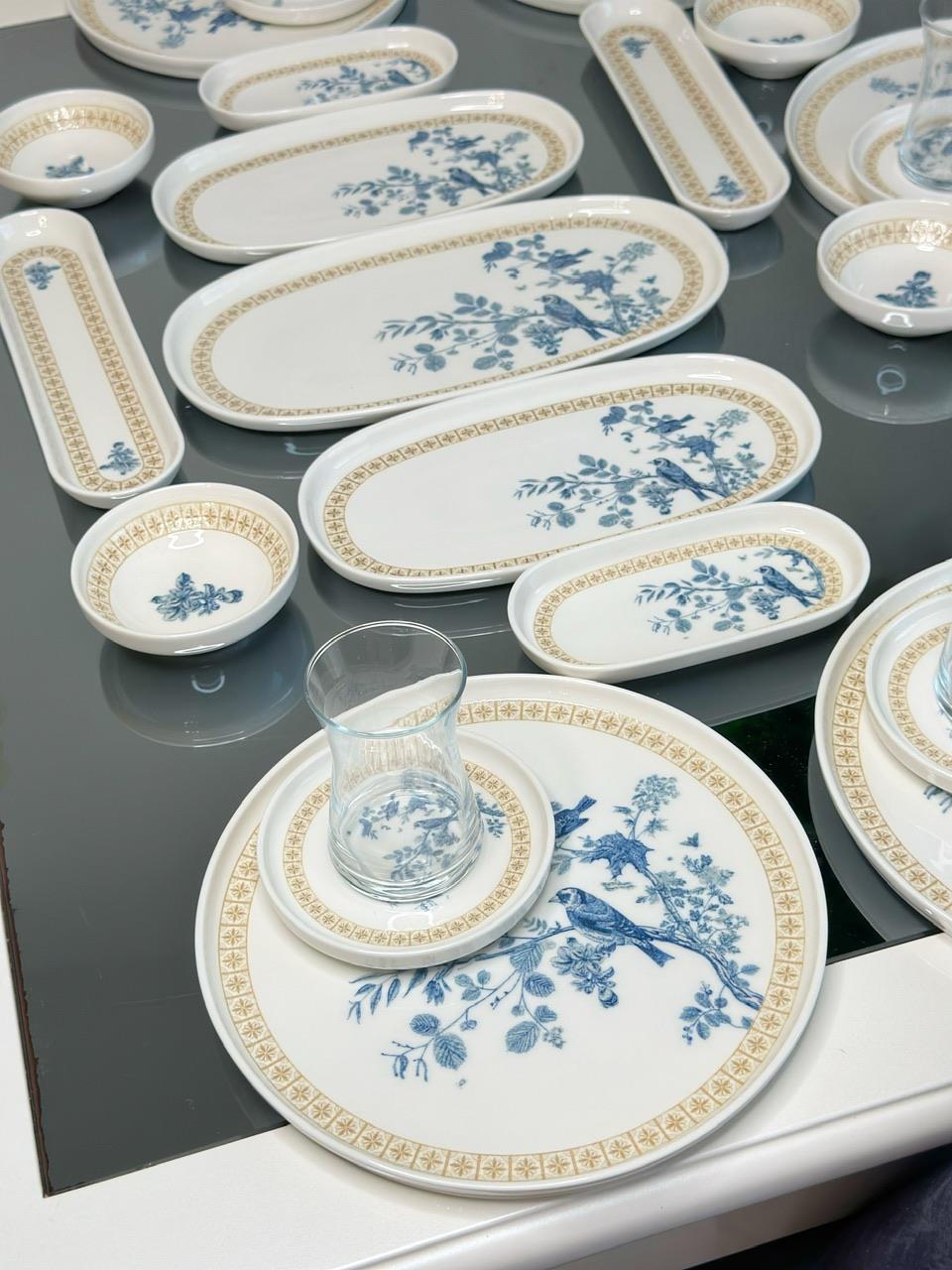 29 Parça 6 Kişilik Mavi Kuşlu Kahvaltı Takımı