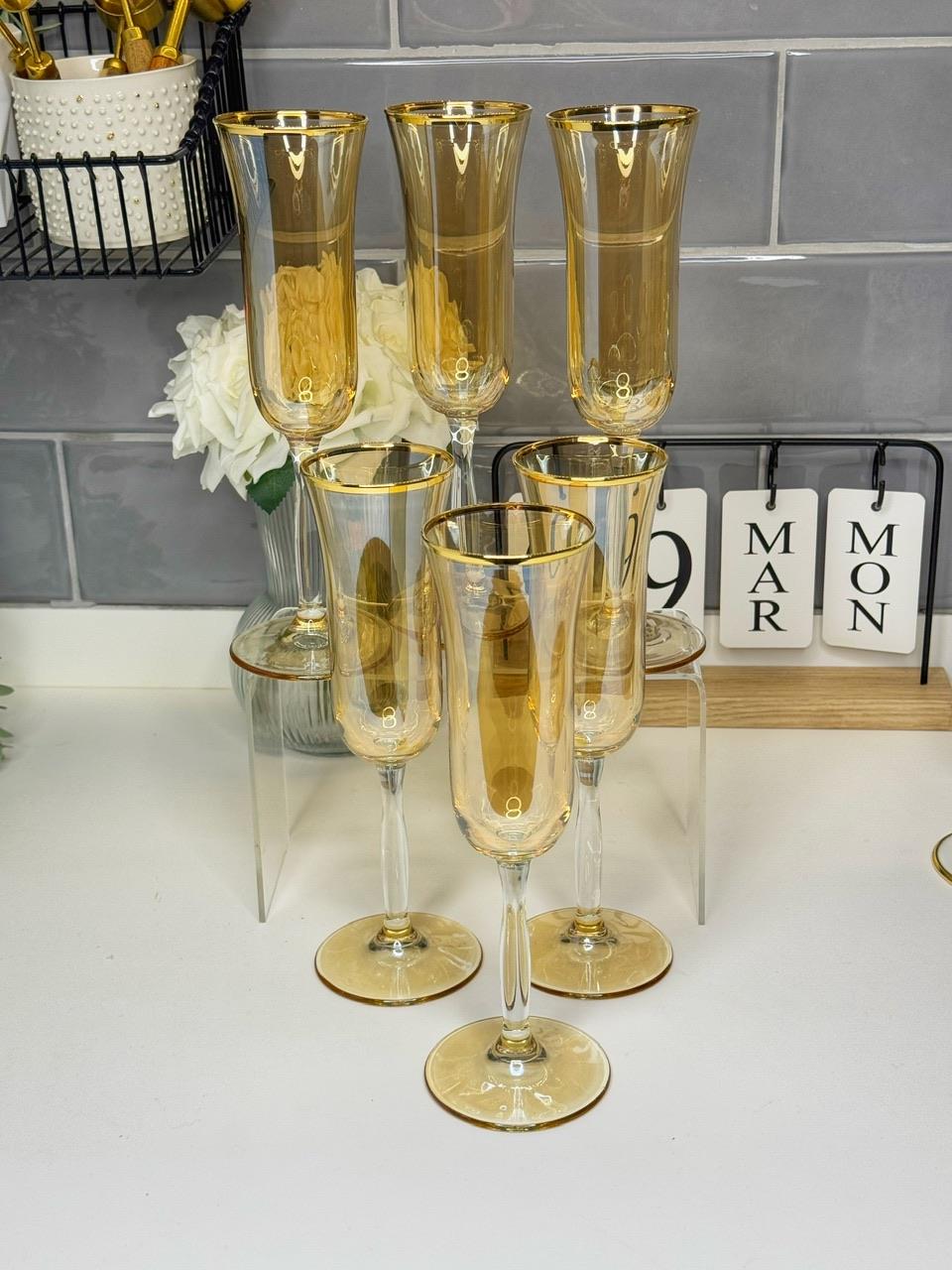 6 Lı Bal Rengi Kahve Yanı Su Bardağı