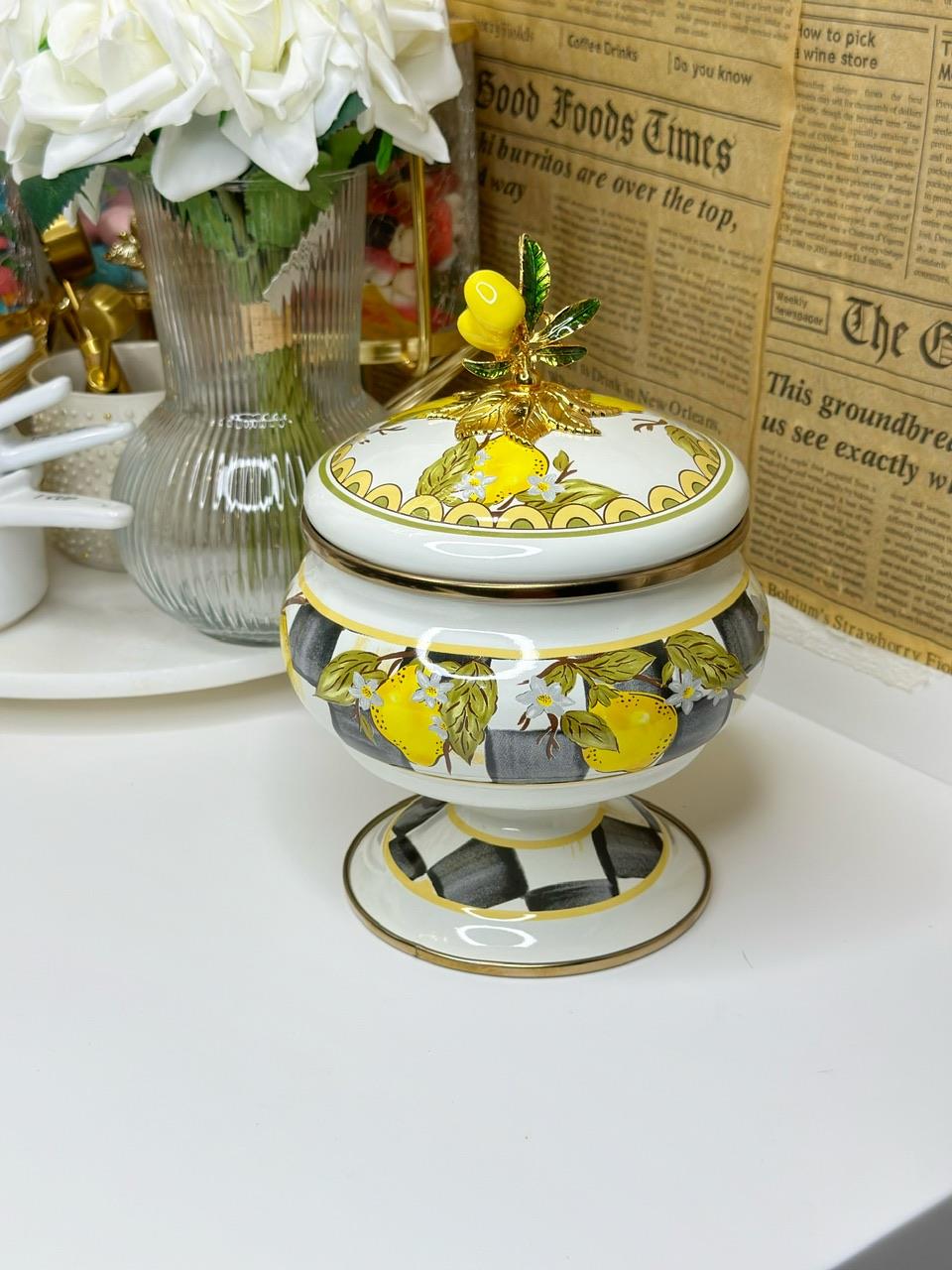 3 Lü Limon Desenli Emaye Şekerlik - Baharatlık