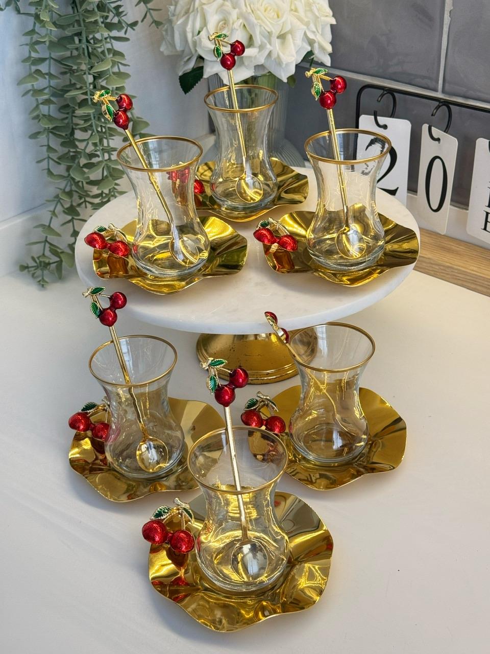 18 Parça 6 Kişilik Kiraz Çay Takımı