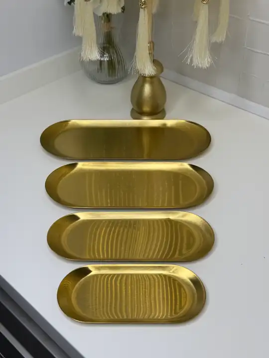 4 Lü Dikdörtgen Gold Sunum Tabağı