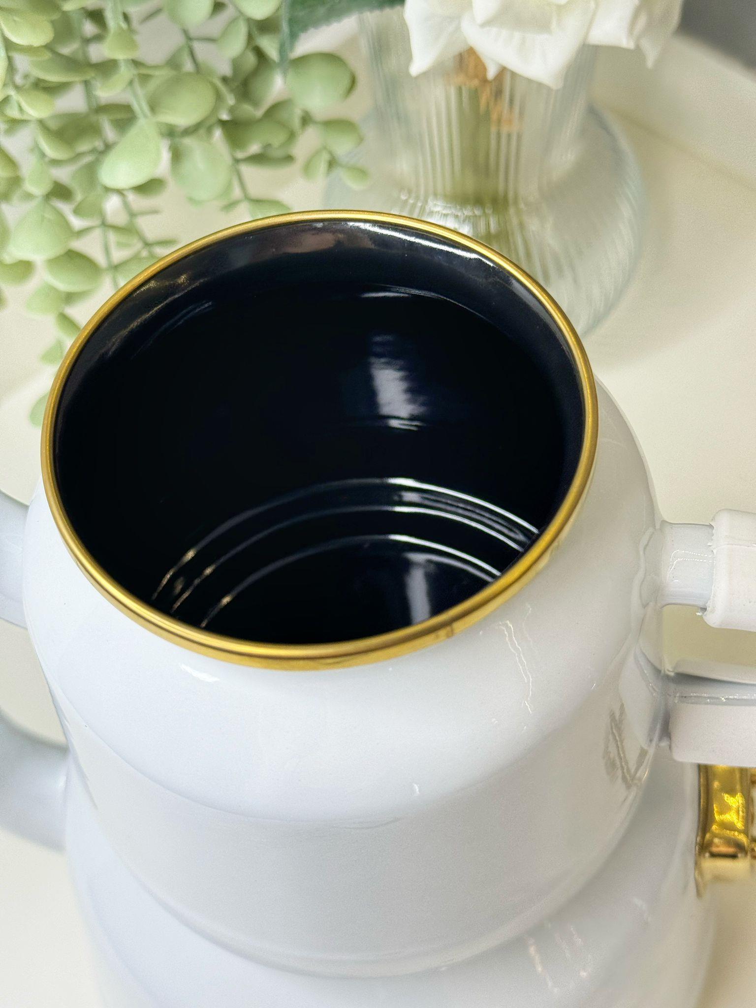 Borena Beyaz Emaye Çaydanlık