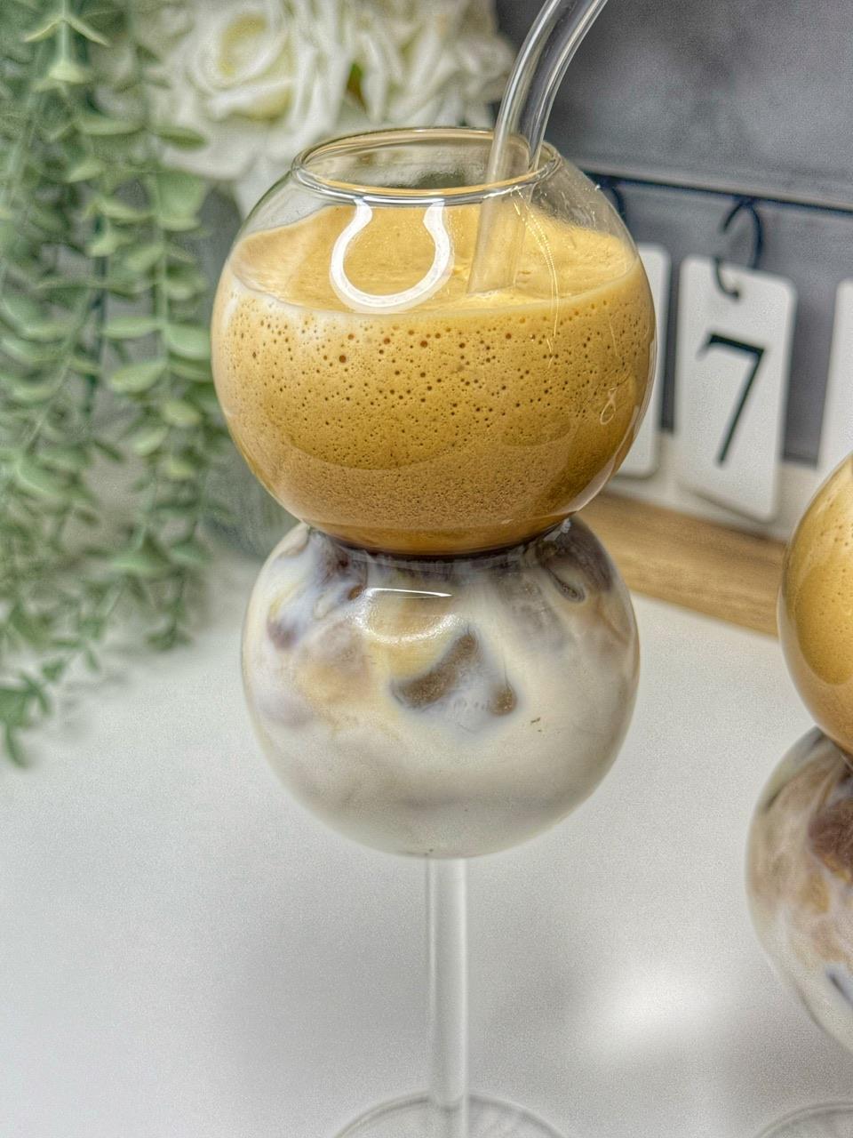 2 Li Bombeli Soğuk Kahve Bardağı / 2 Li Cam Pipet