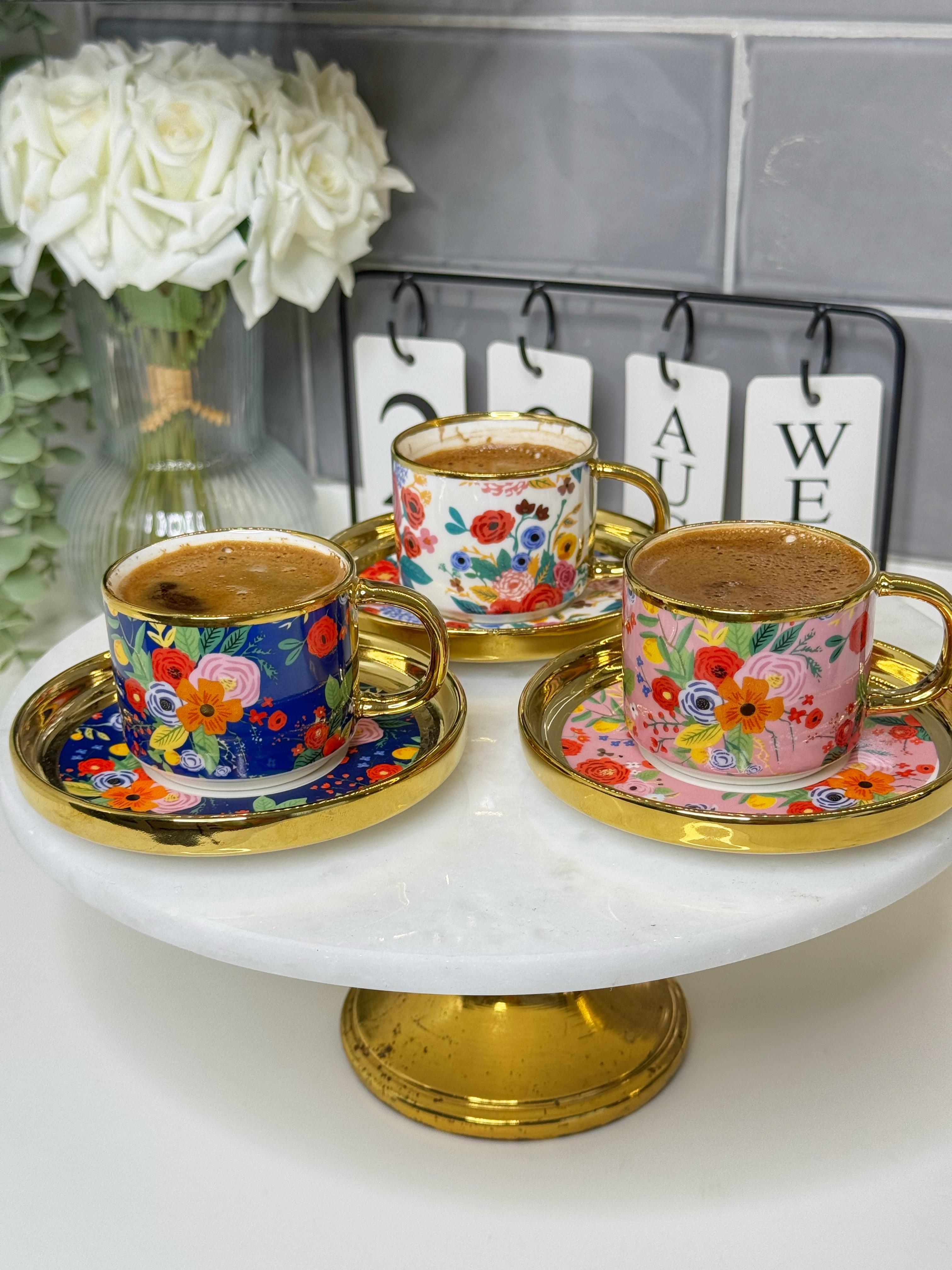 6 Kişilik Çiçekli Türk Kahvesi Fincanı