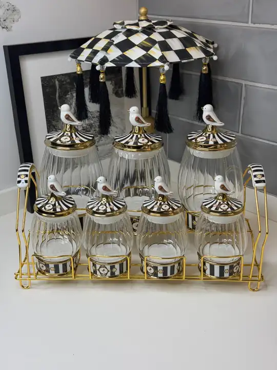 Lenora Siyah Gold Standlı Cam / Porselen Baharatlık