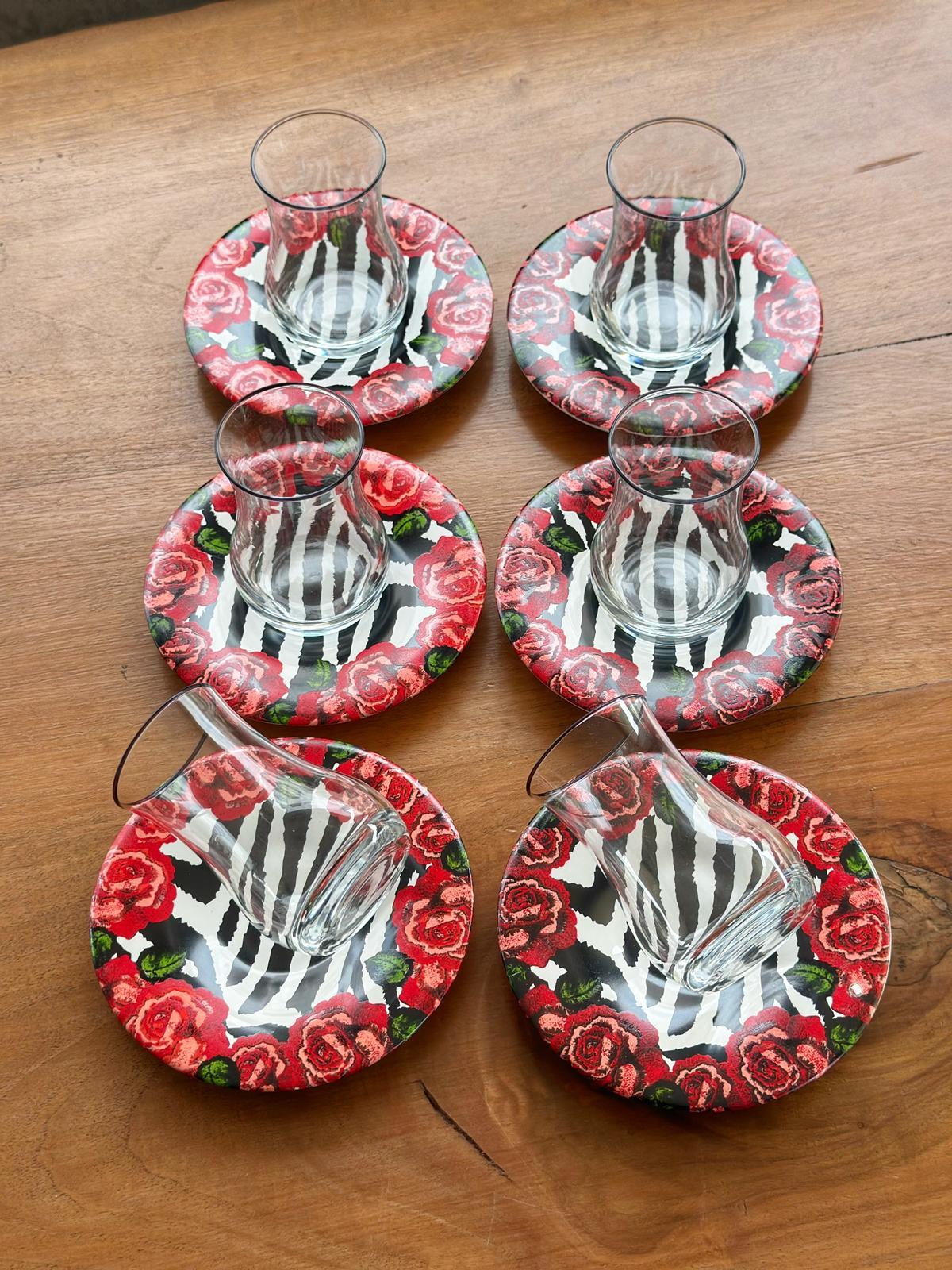 12 parça 6 kişilik rose çay seti