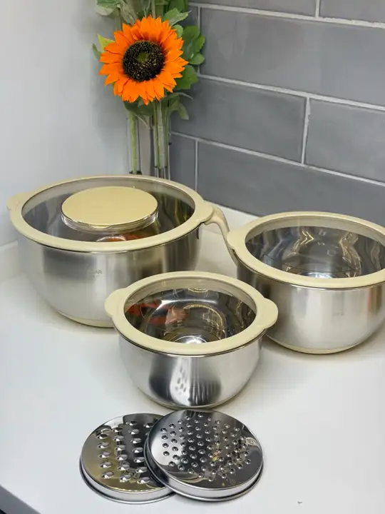 3 Lü Çelik Karıştırma/Saklama Kabı (Rendeli)