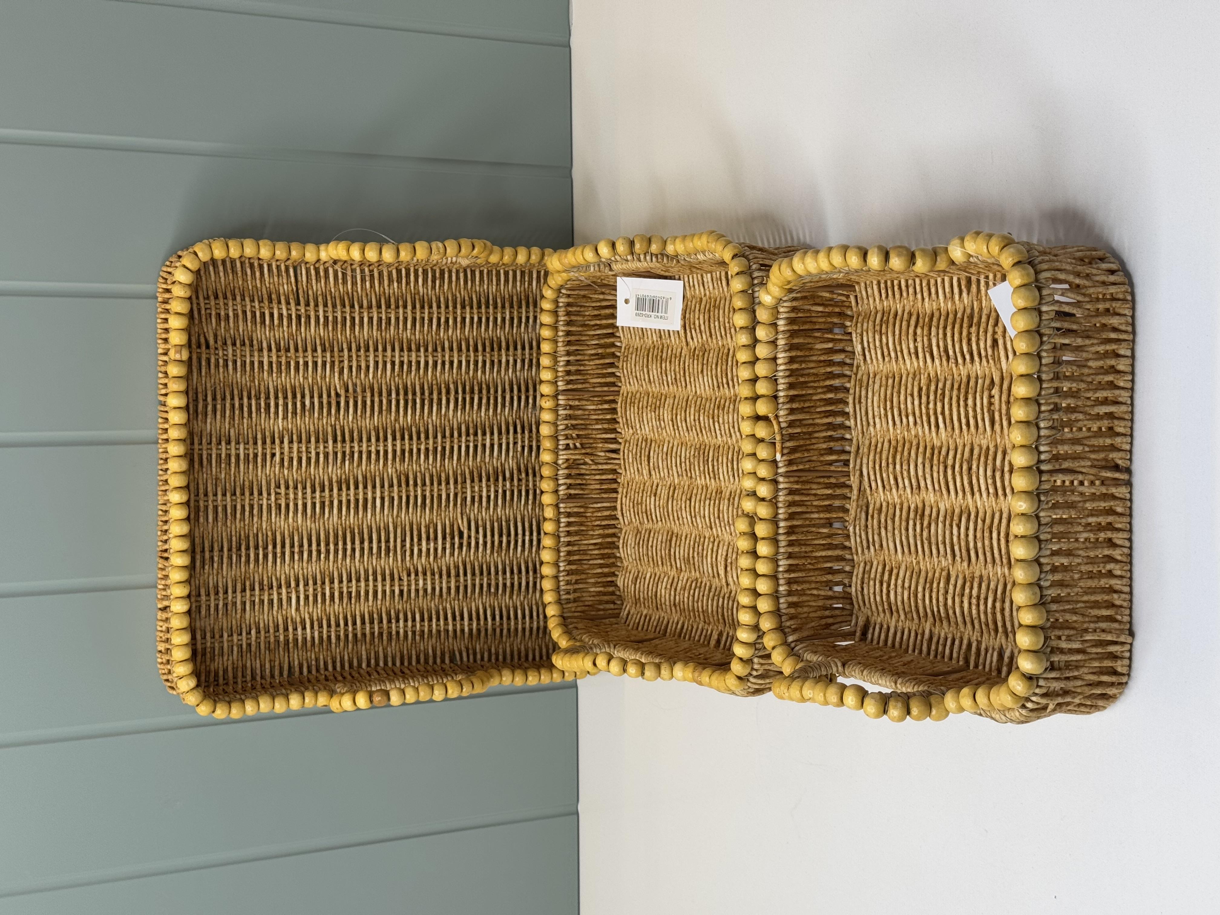 3'Lü Boncuklu hasır  Tepsi (Kare)