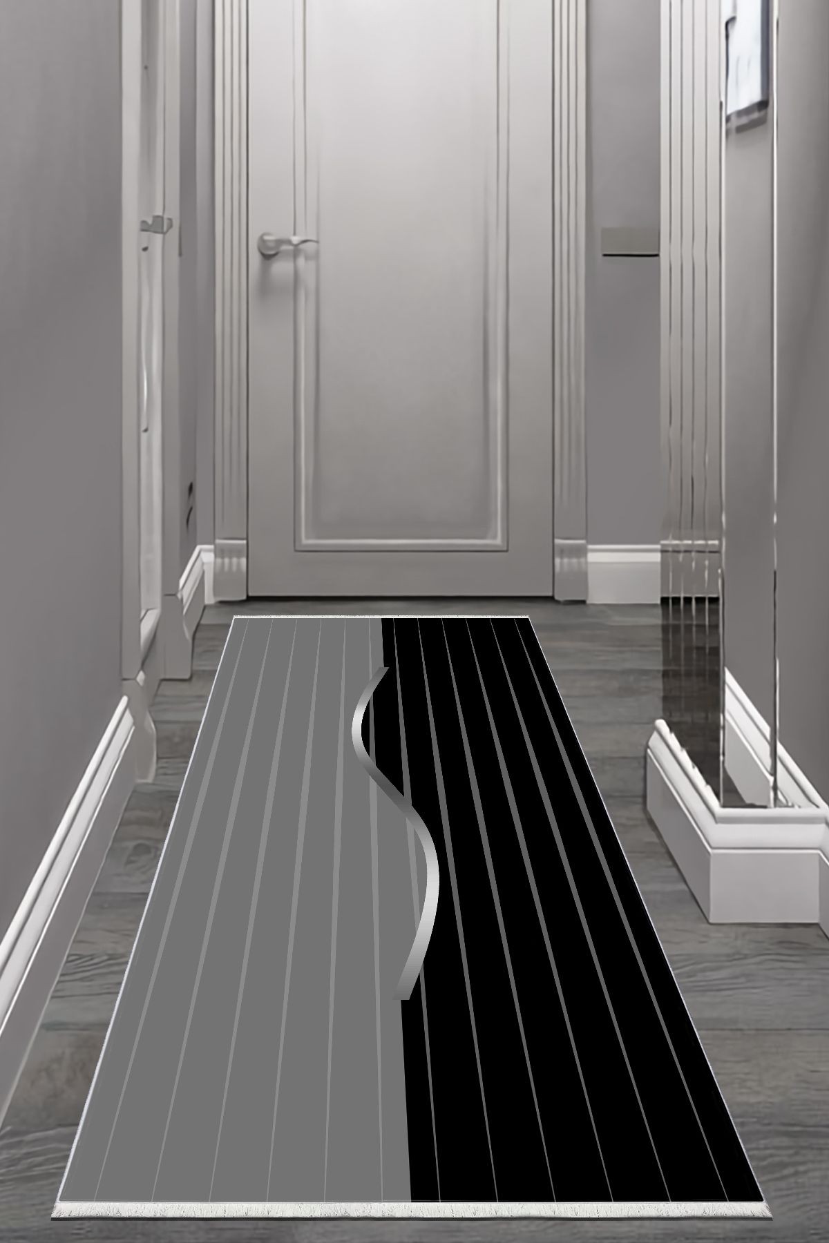 Gri Siyah Halı Salon Halısı Makinede Yıkanabilir Halı Kaymaz Taban Halı