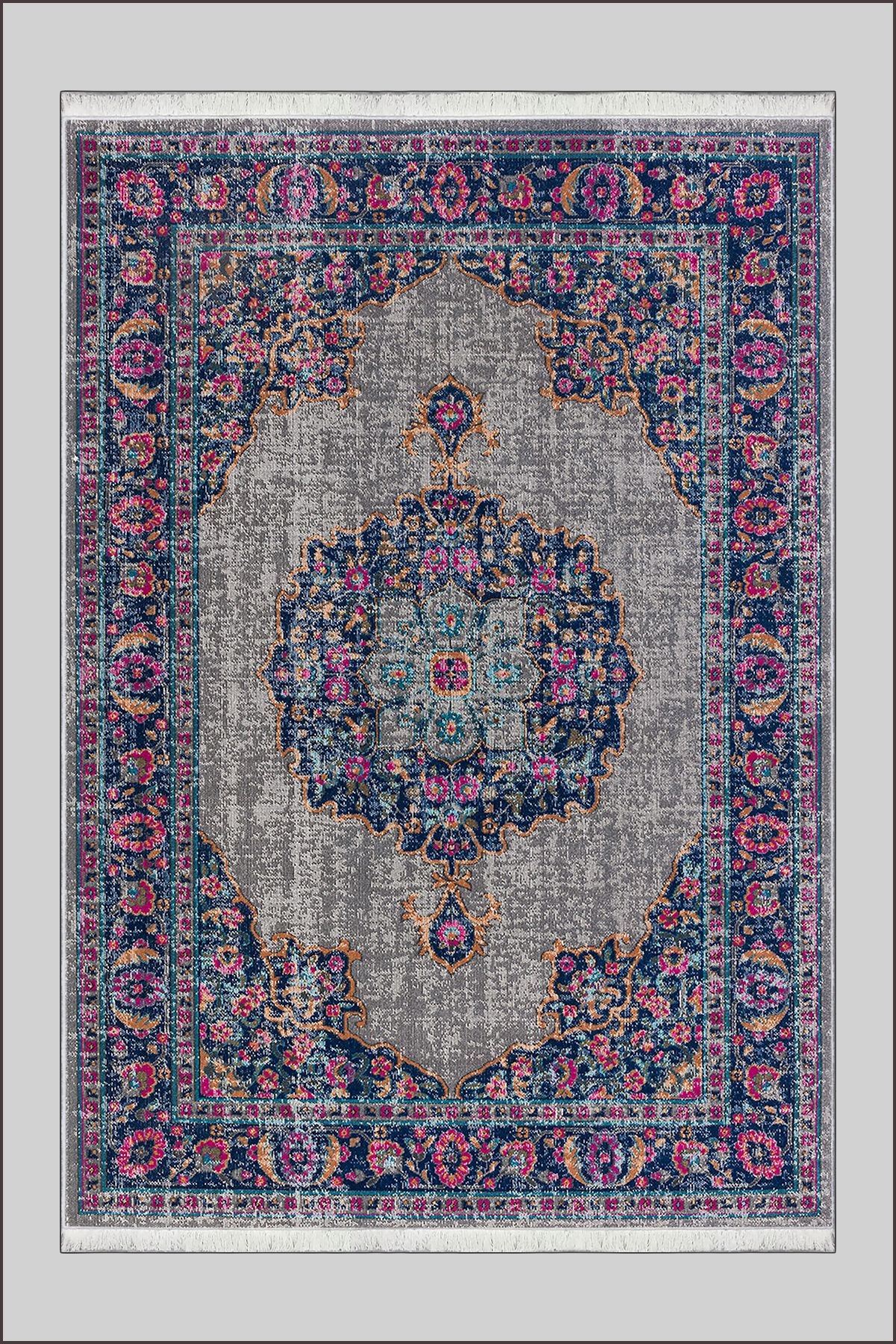 Fuşya Vintage Halı Salon Halısı Makinede Yıkanabilir Halı Kaymaz Taban Halı