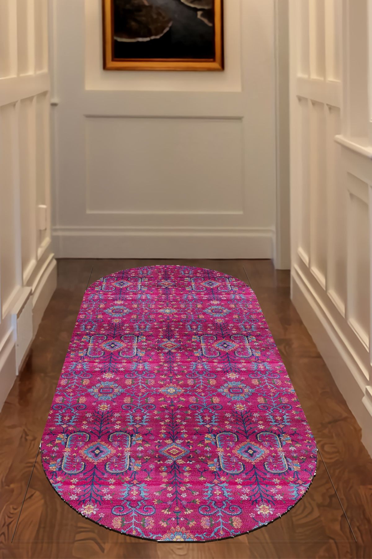 Vintage Oval Yolluk Koridor Halısı Makinede Yıkanabilir Kaymaz Taban Yolluk Hol Antre Halısı