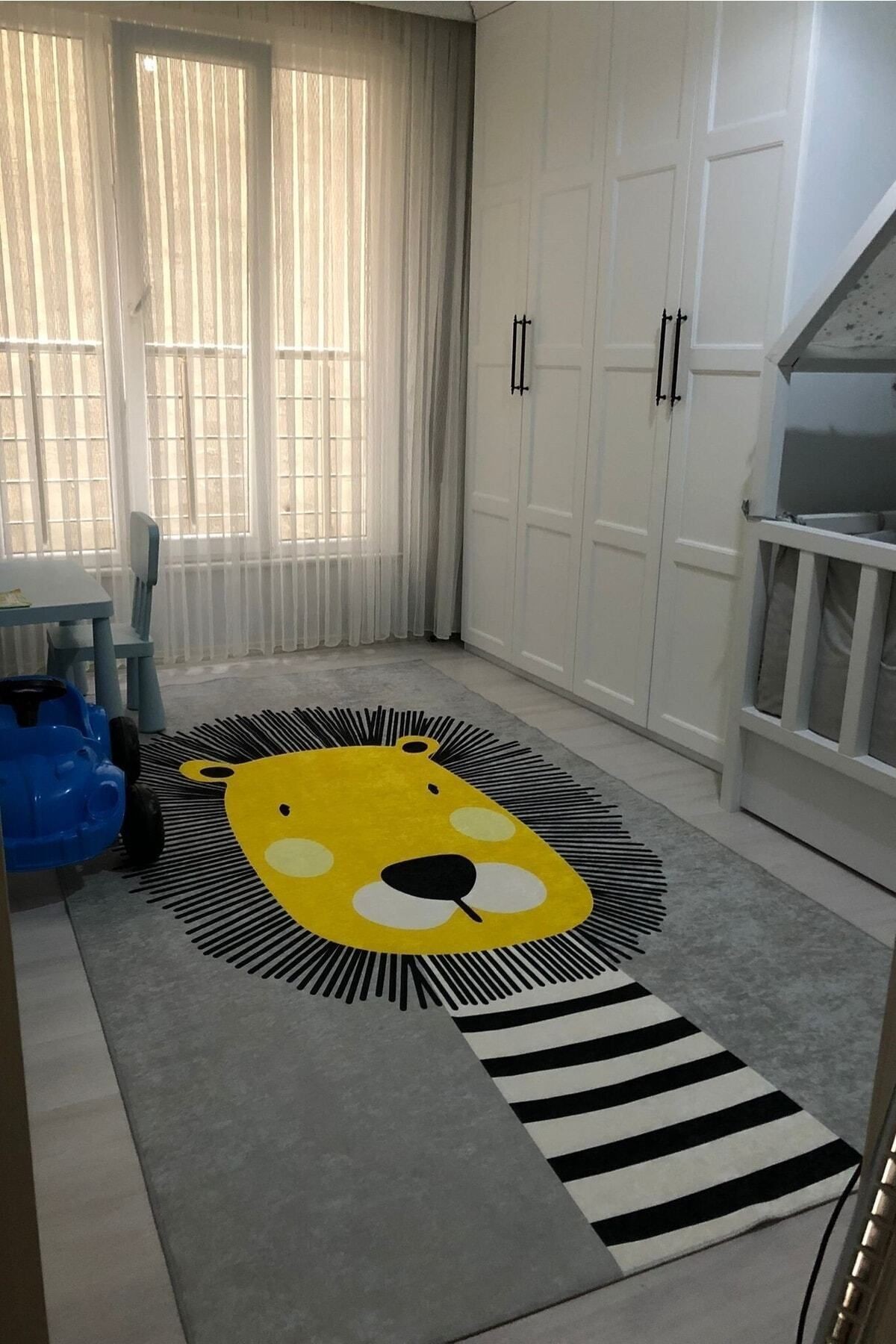Makinede Yıkanabilir Kaymaz Taban Sarı Çocuk Halısı