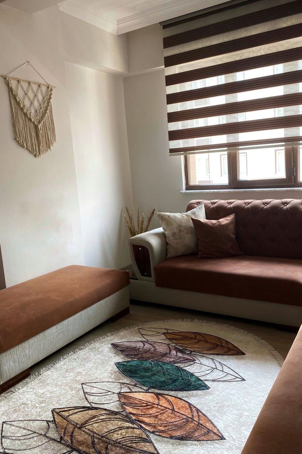 Krem Kahve Halı Salon Halısı Hol Antre Halısı Makinede Yıkanabilir Kaymaz Taban Halı