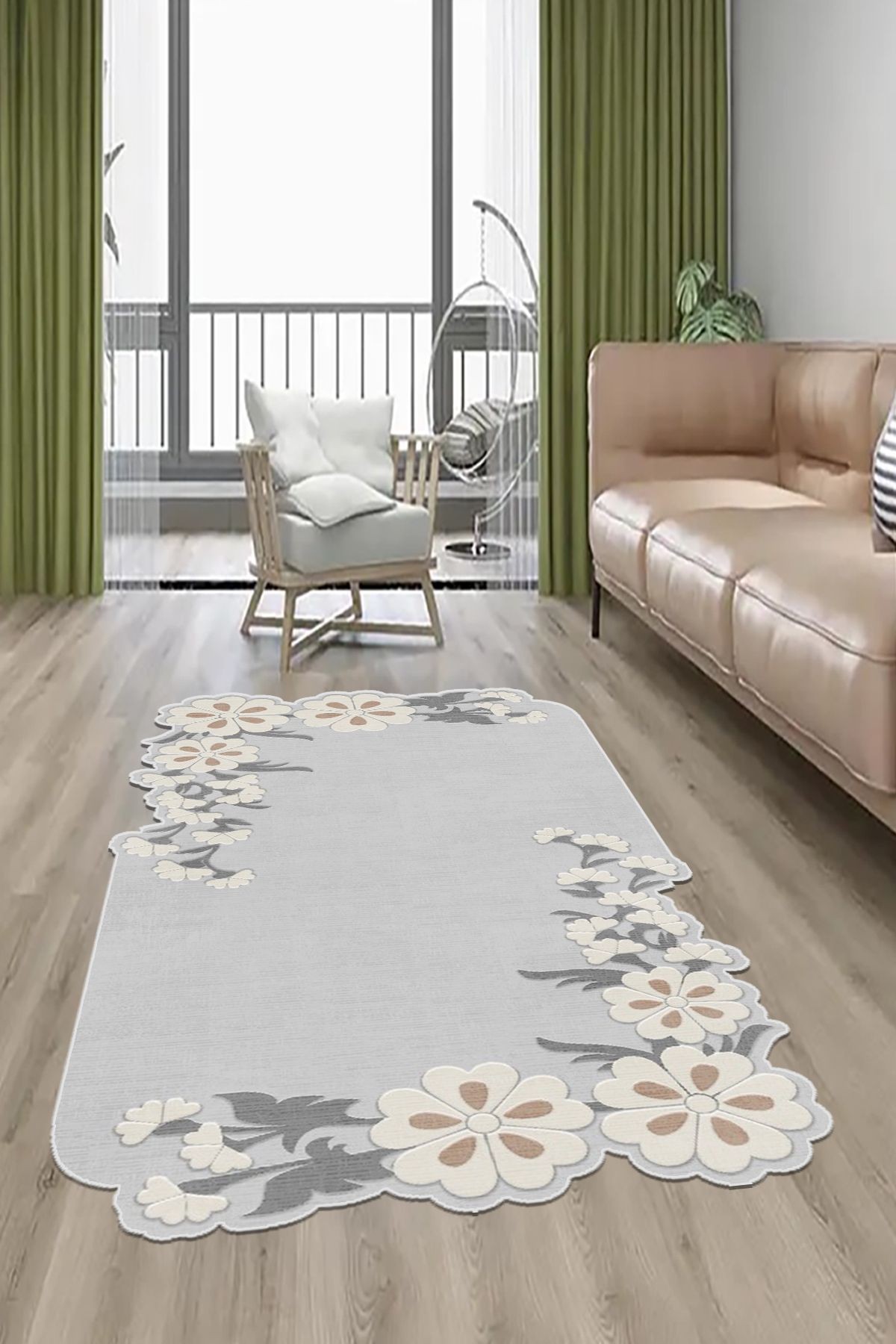 Gri Halı Salon Halısı Makinede Yıkanabilir Halı Kaymaz Taban Halı