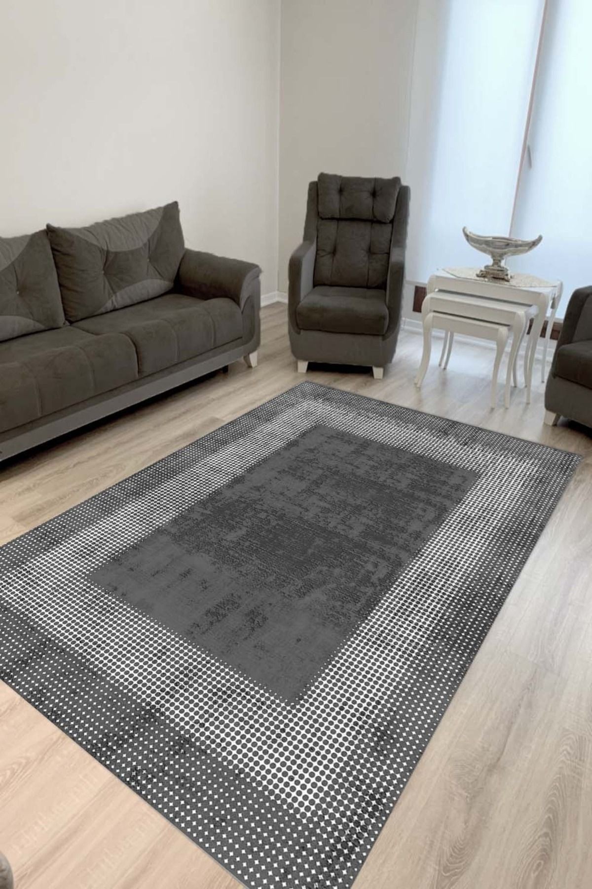 Antrasit Gri Salon Halısı Kaymaz Taban Makinede Yıkanabilir Halı