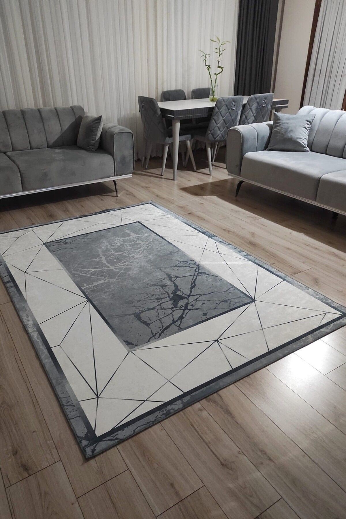 Moliva Gri Modern Makinede Yıkanabilir Halı
