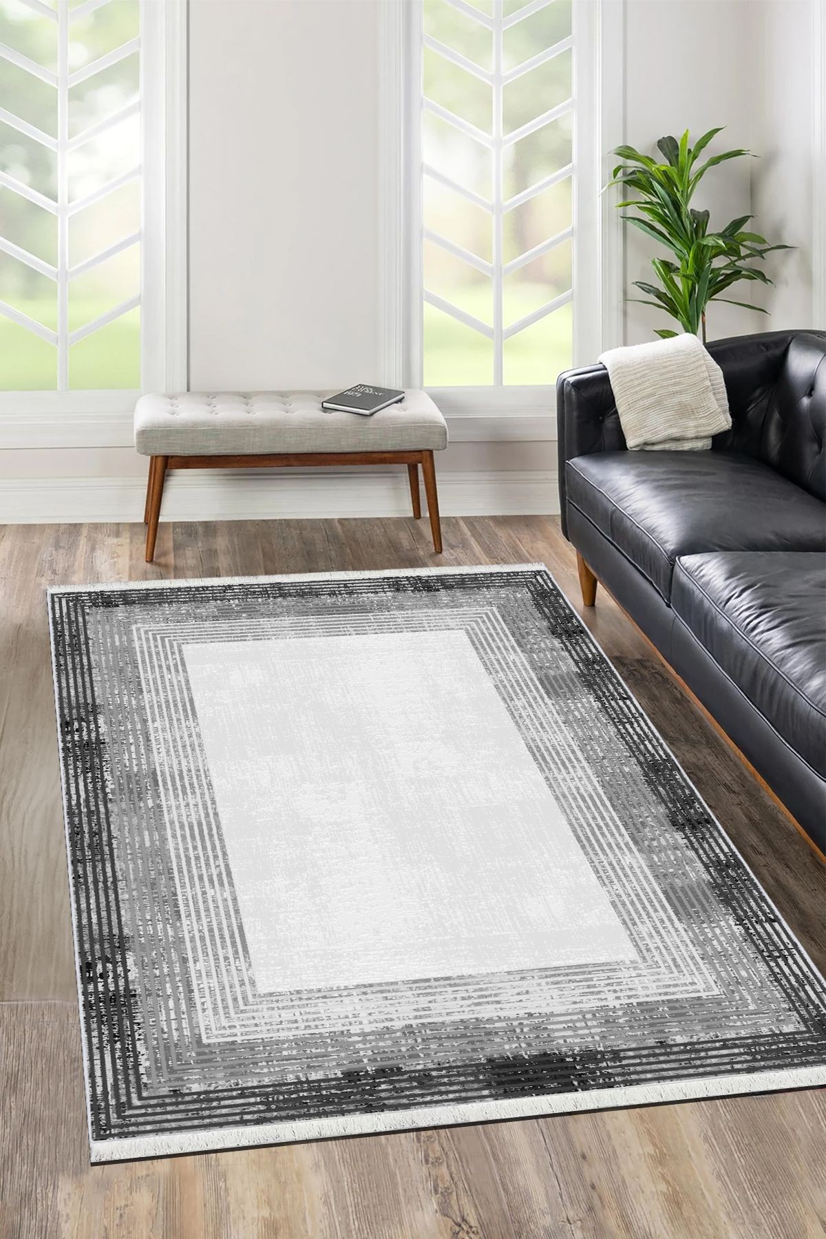 Gri Yolluk Salon Antre Halısı Makinede Yıkanabilir Halı Kaymaz Taban Halı