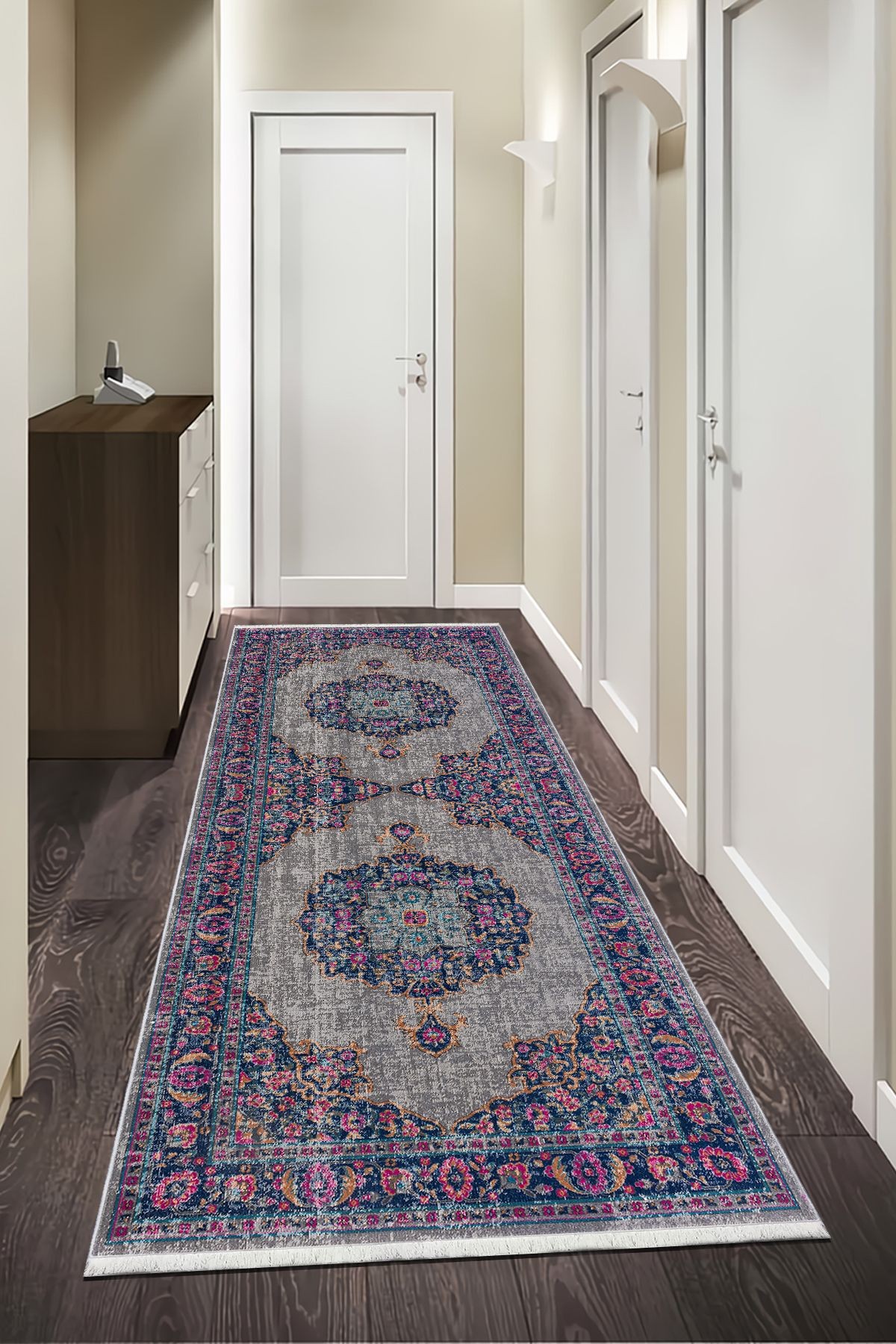 Fuşya Vintage Halı Salon Halısı Makinede Yıkanabilir Halı Kaymaz Taban Halı
