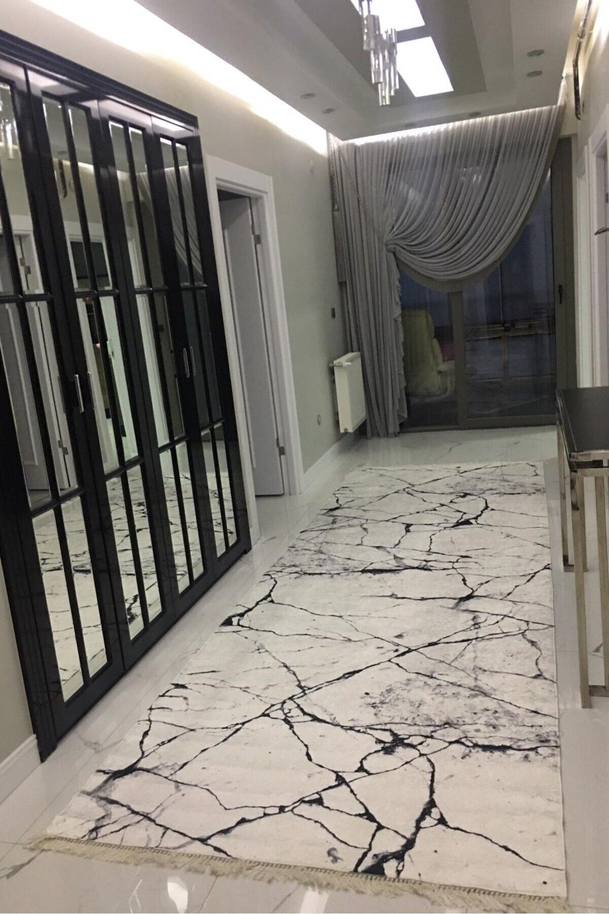 Siyah Beyaz Halı Mermer Desenli Halı Salon Halısı Yatak Odası Halısı Mutfak Halısı Yolluk