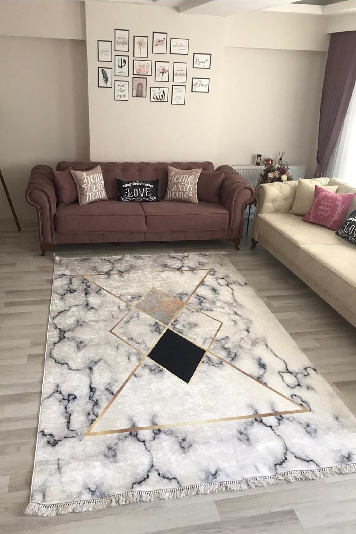 Beyaz Gold Halı Gold Salon Halısı Yatak Odası Halısı Yolluk Makinede Yıkanabilir Halı