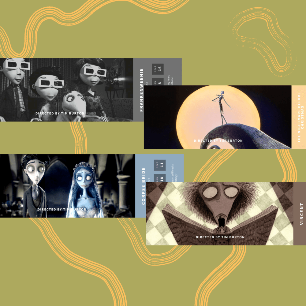 tim burton filmleri bilet seti