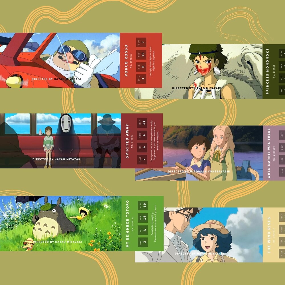 ghibli filmleri bilet seti (6 adet)