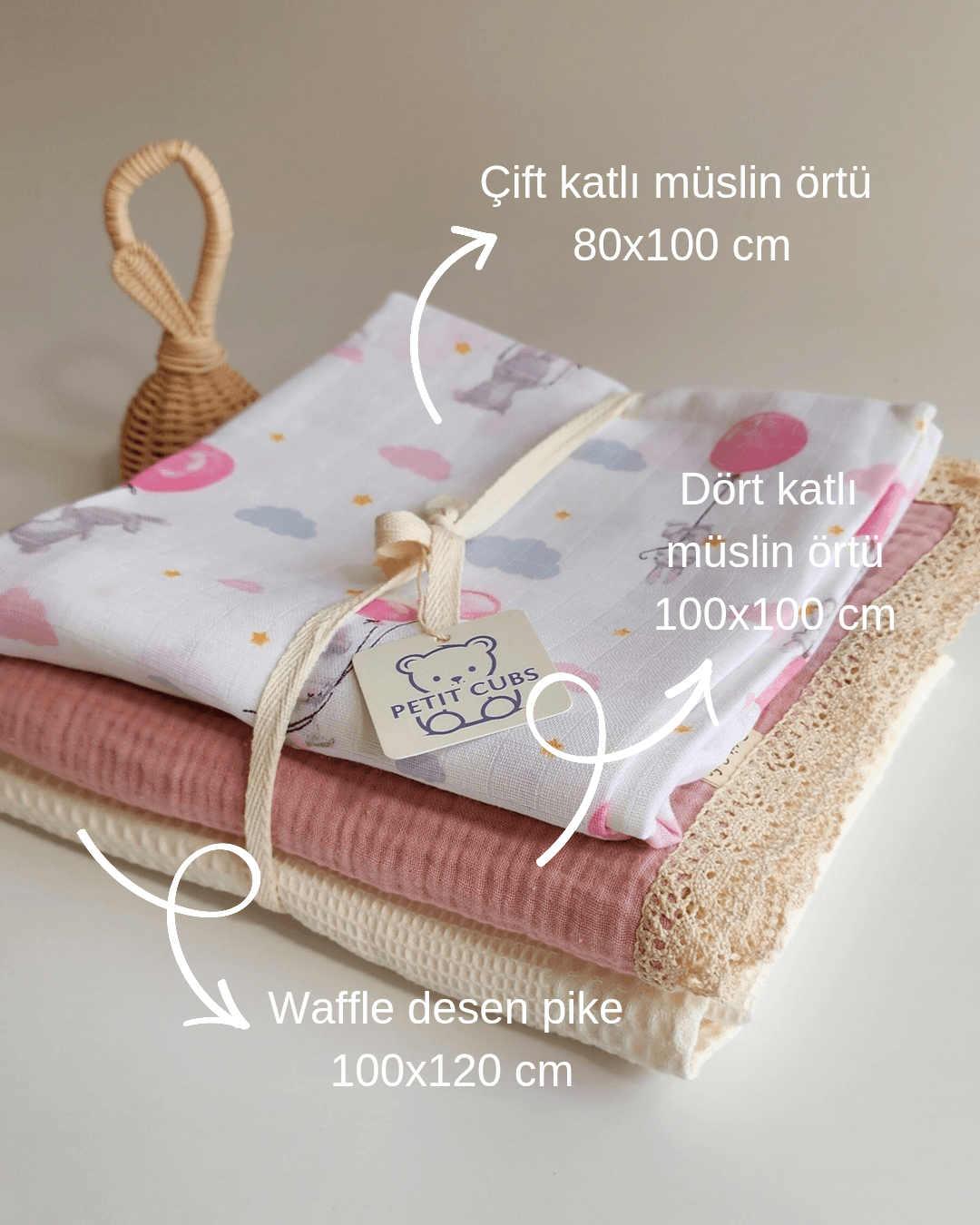 Tavsanlı Örtü Seti Pembe