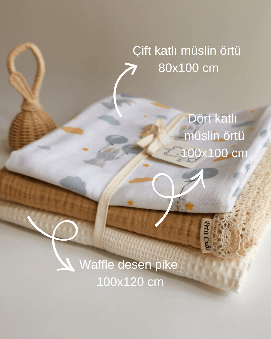 Tavşanlı Örtü Seti Bej