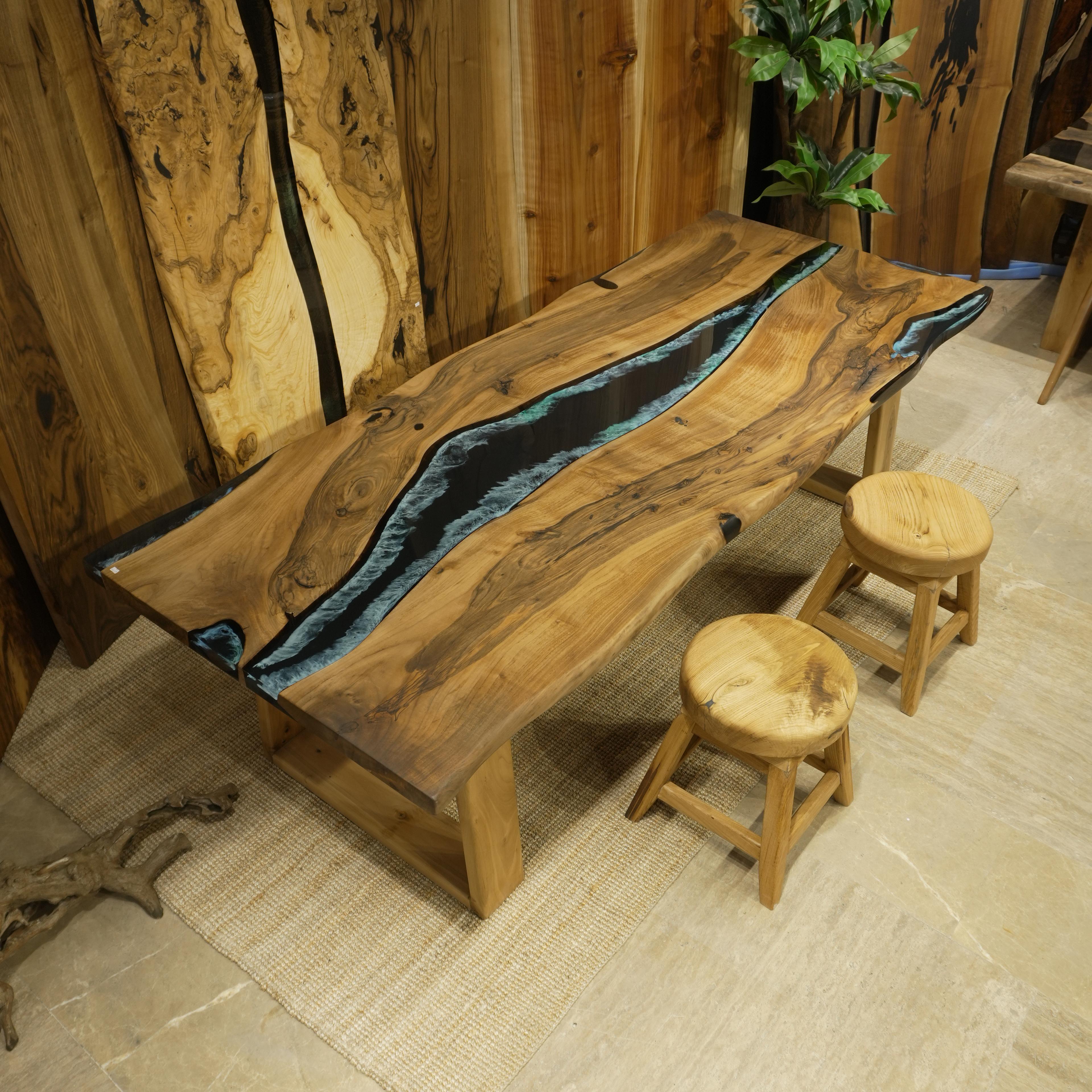 Handmade Black&Blue Epoxy Walnut Wood Dining Table > Custom-Made for Mrs. Jordan