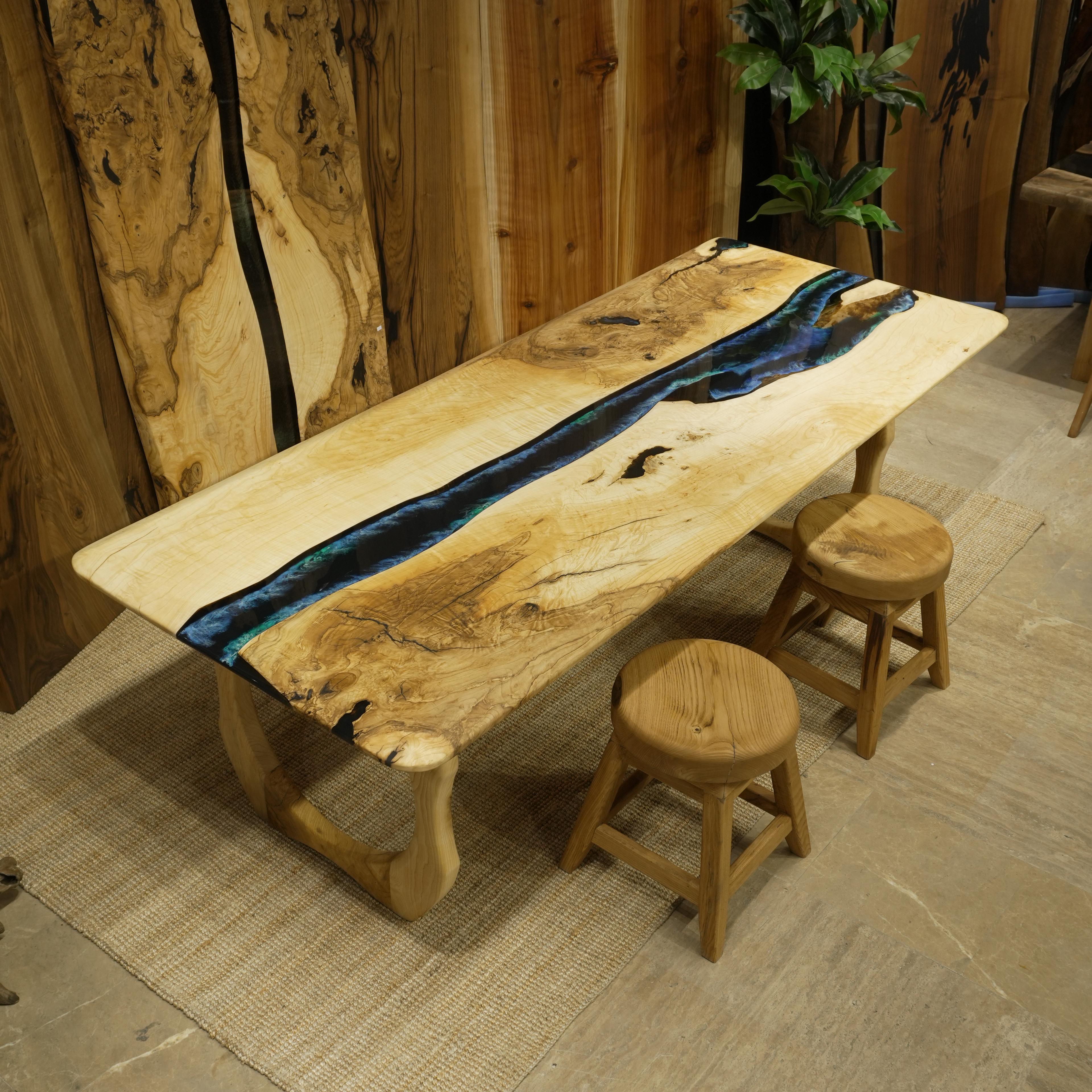 Handmade Black&Blue Epoxy Ash Wood Dining Table > Custom-Made for Mrs. Avery