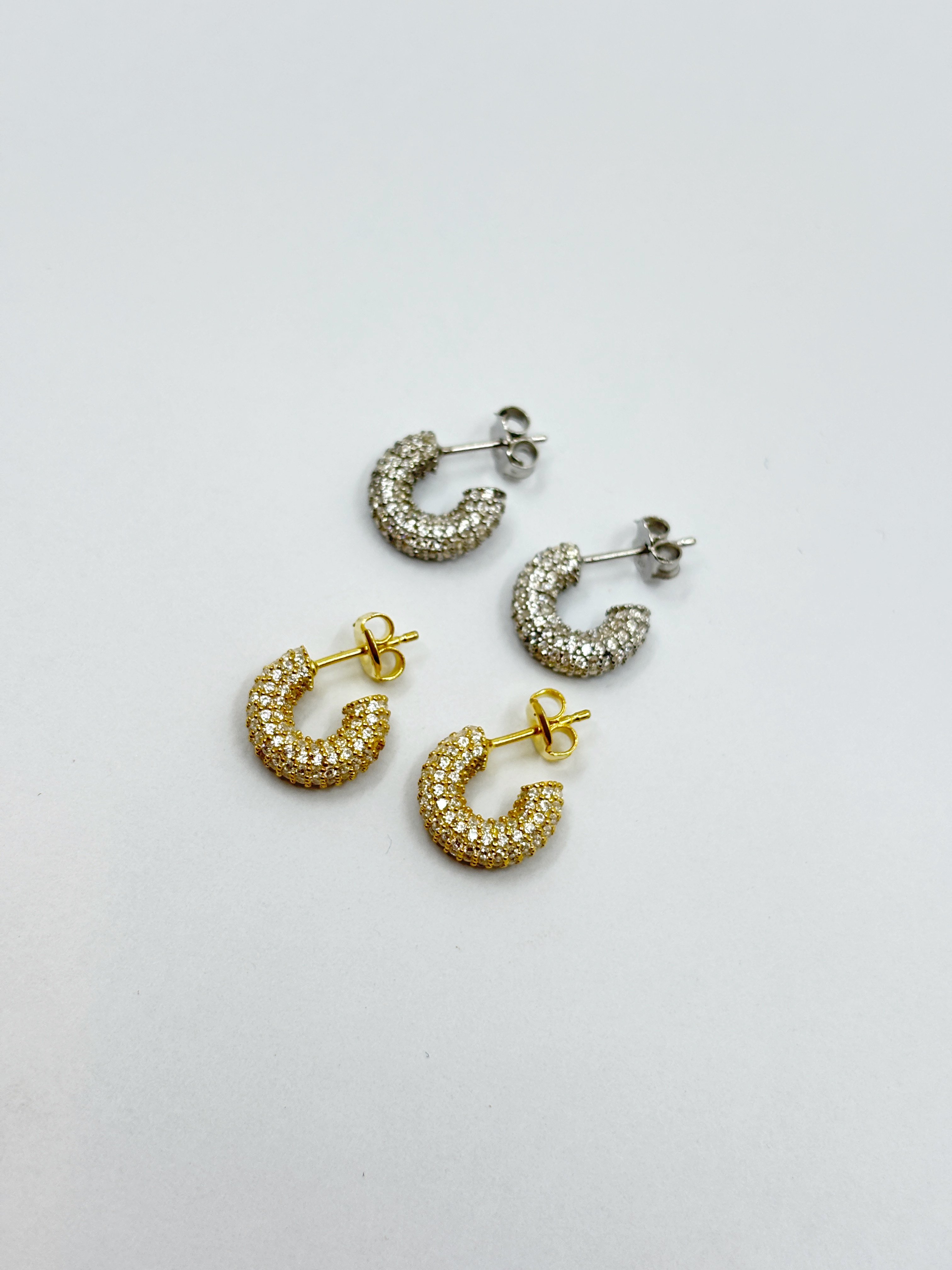 Taşlı Mini Halka Küpe | 925 Ayar Gümüş