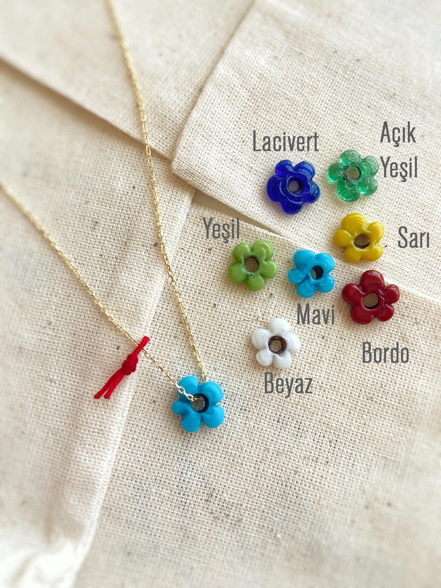 Cam Çiçek ve Şans İpli Zincir Kolye | 925 Ayar Gümüş