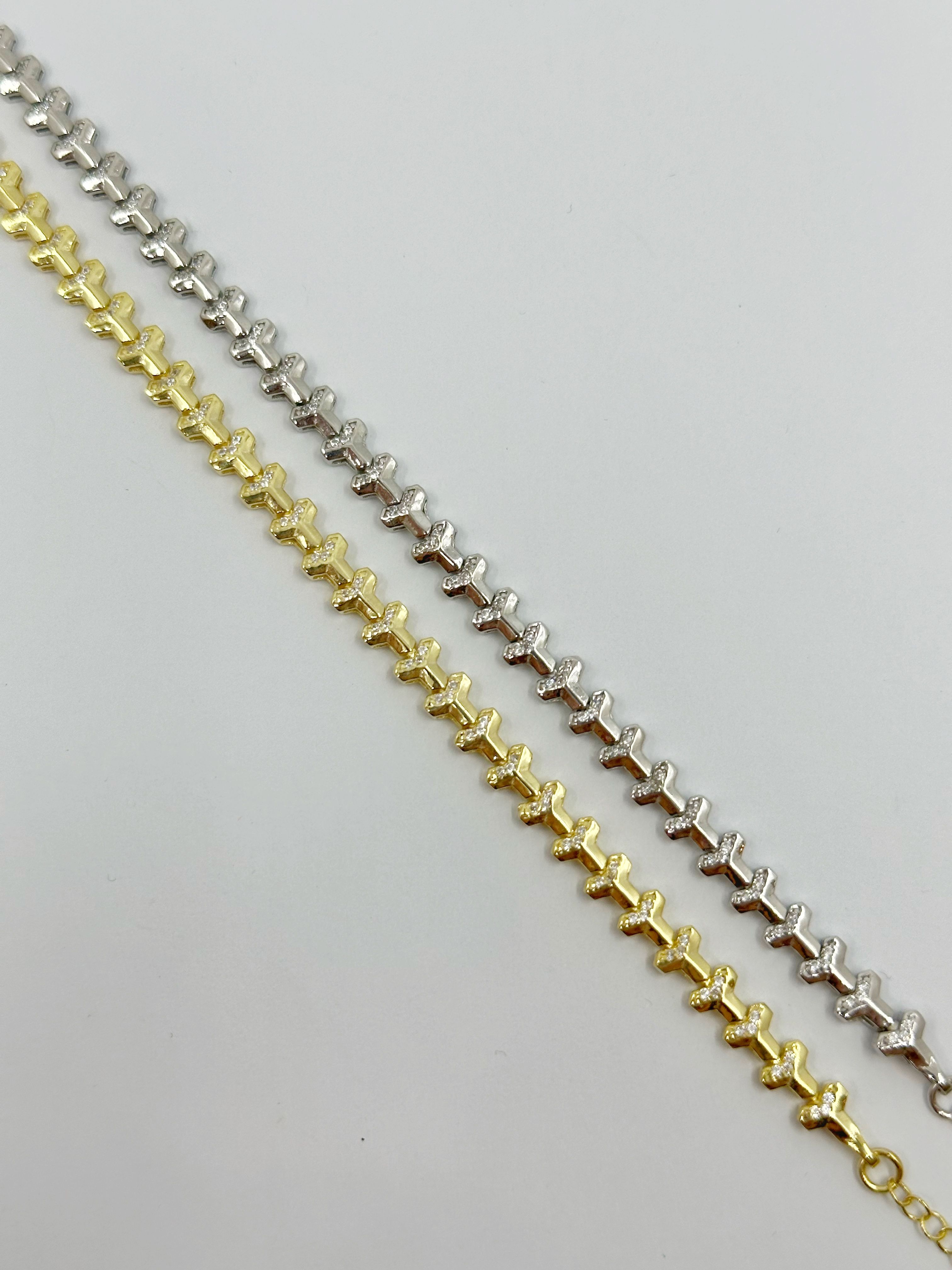 Chevron Taşlı Bileklik | 925 Ayar Gümüş