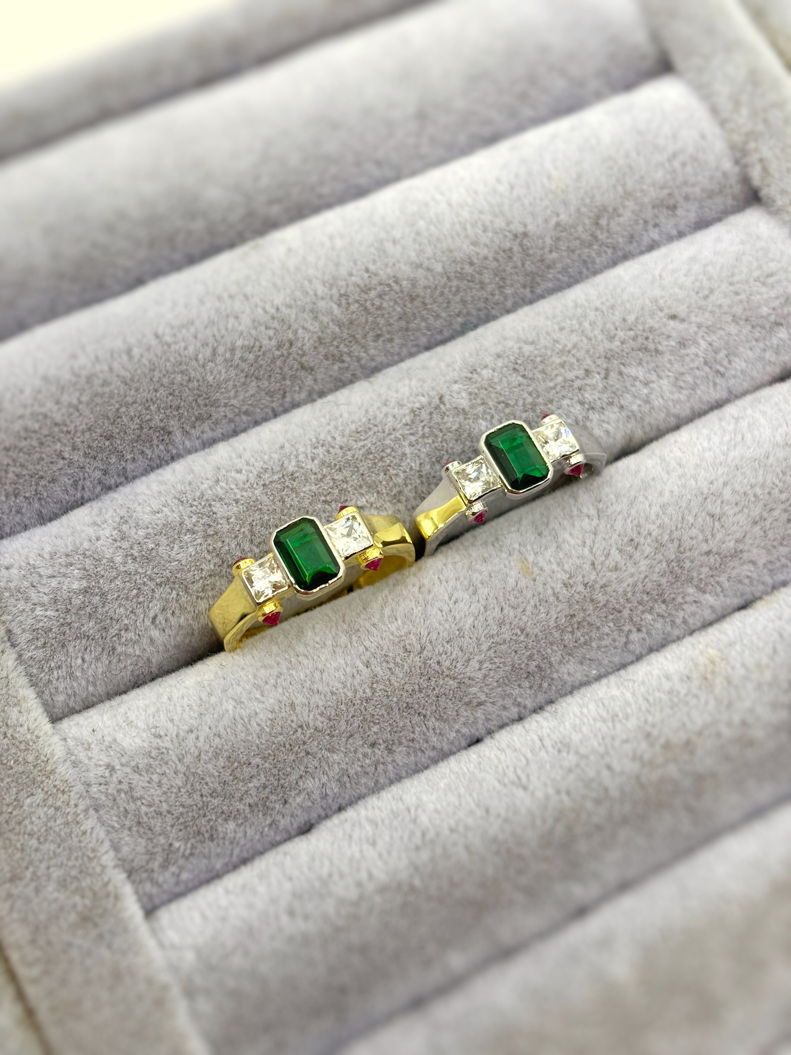 Vintage Yeşil Baget Taş Yüzük | 925 Ayar Gümüş
